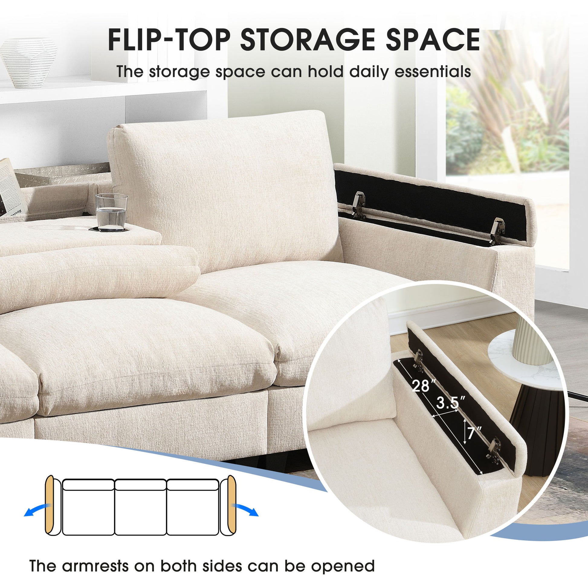 Sectional With Bluetooth Speaker Comfy Cloud Couch Set With Drop Down Table Cup Holders, USB Charger Storage Armrest Wide Seat Sofa - Best Buy Furniture