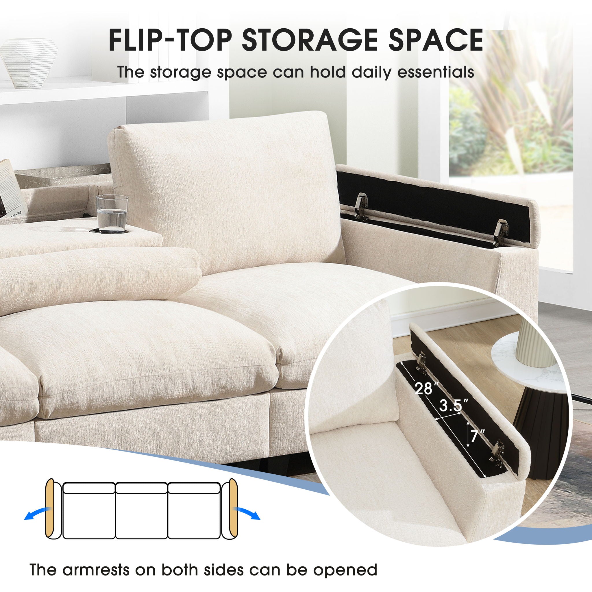Sectional With Bluetooth Speaker Comfy Cloud Couch Set With Drop Down Table Cup Holders, USB Charger Storage Armrest Wide Seat Sofa - Best Buy Furniture