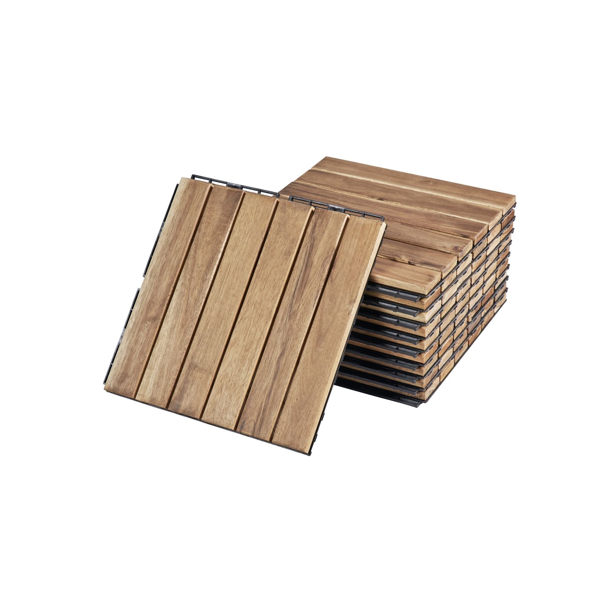 Interlocking Deck Tiles Striped Pattern, Waterproof Anti Mildew Brown