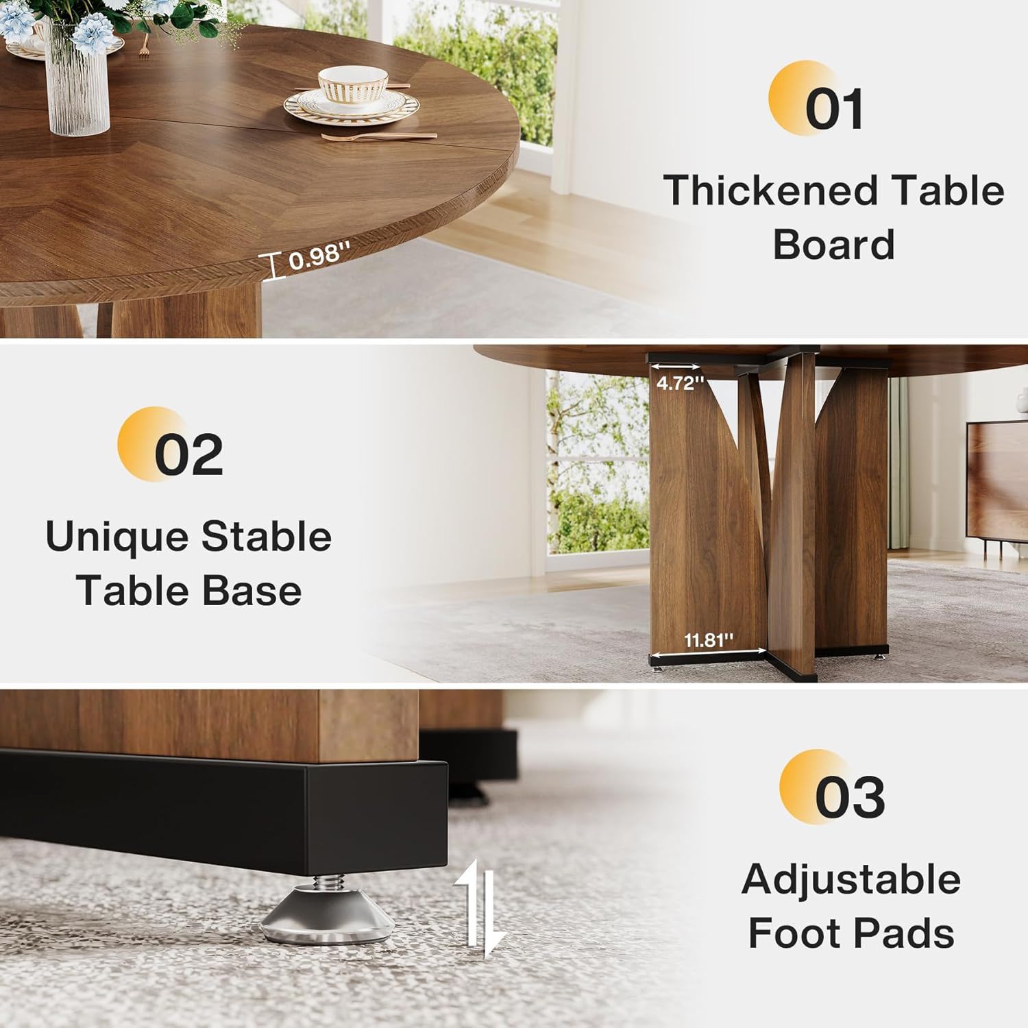 Round Compact Dining Table For 4 - Rustic Brown