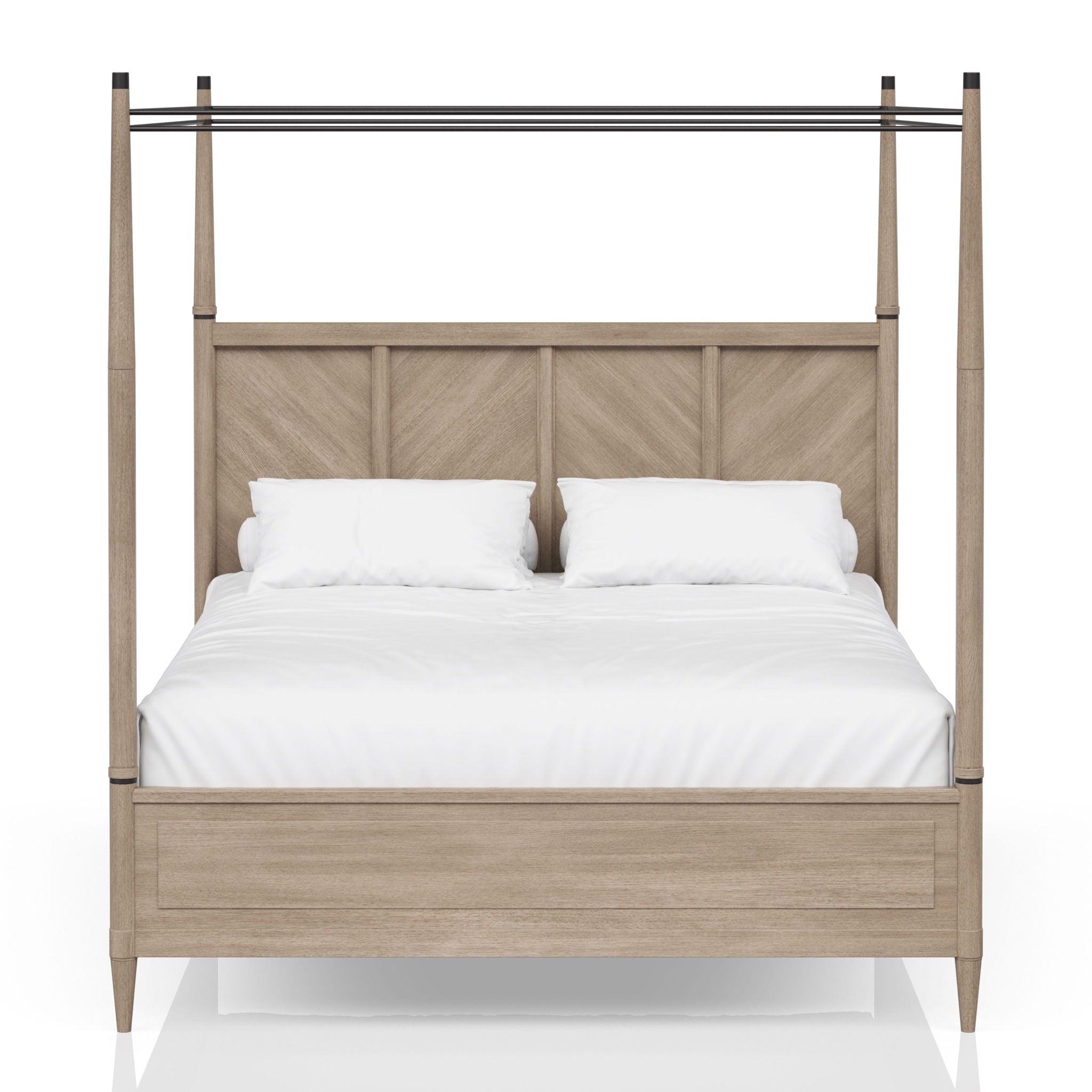 Queen Canopy Bedroom Set With A 2 Drawer Nightstand A Modern Dresser With Poster Mirror And A Door Chest - Sand