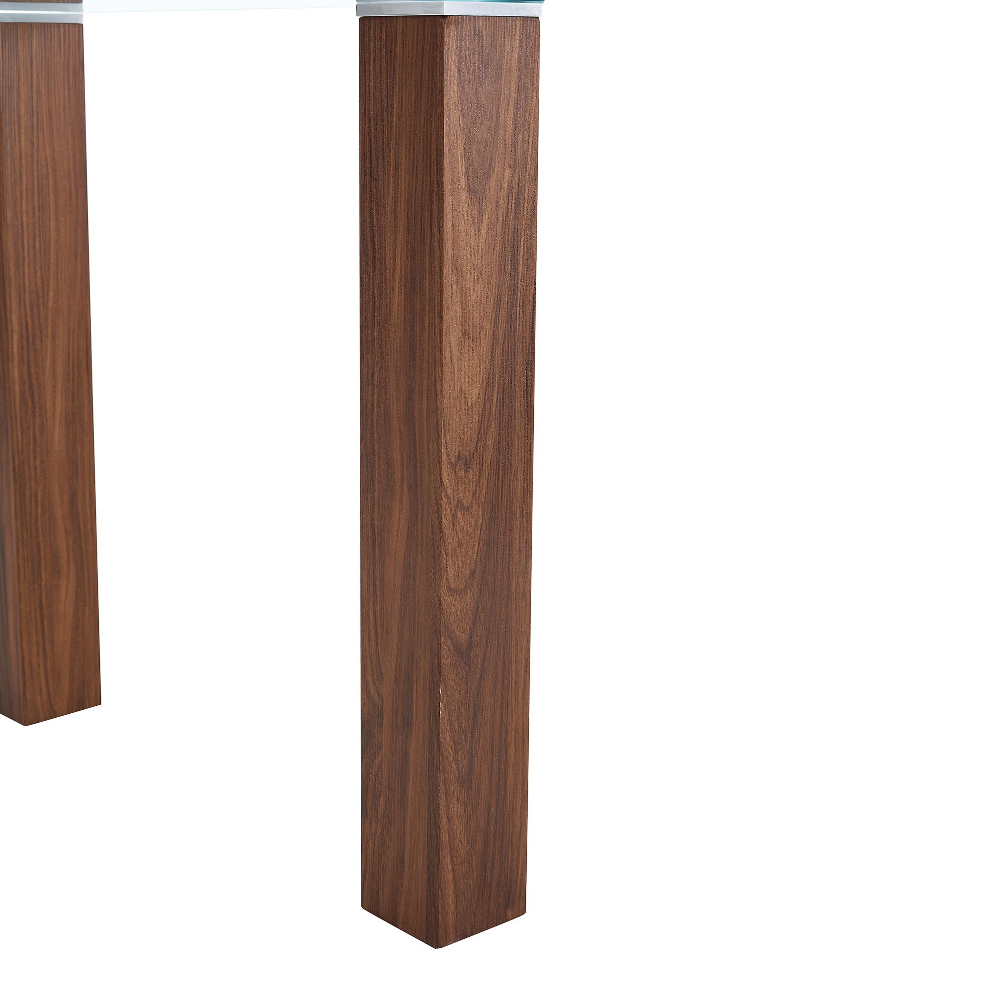 Transparent Tempered Glass Dining Table With Wood Grain Legs - Transparent / Walnut