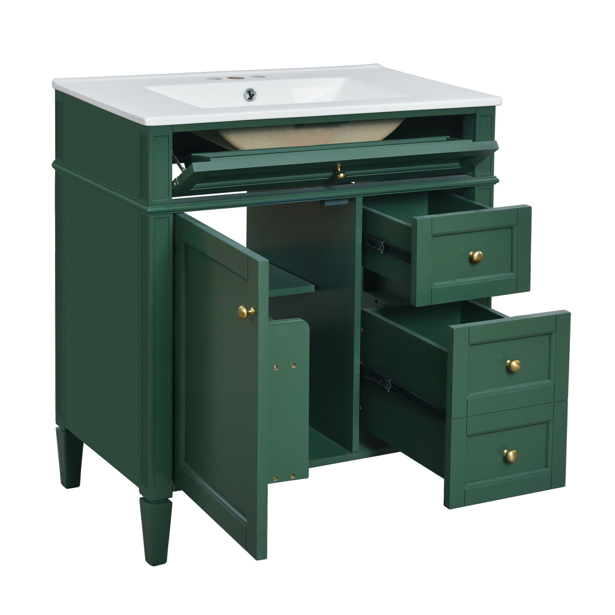 Bathroom Vanity With Top Sink, 2 Drawers & Tip Out Drawer