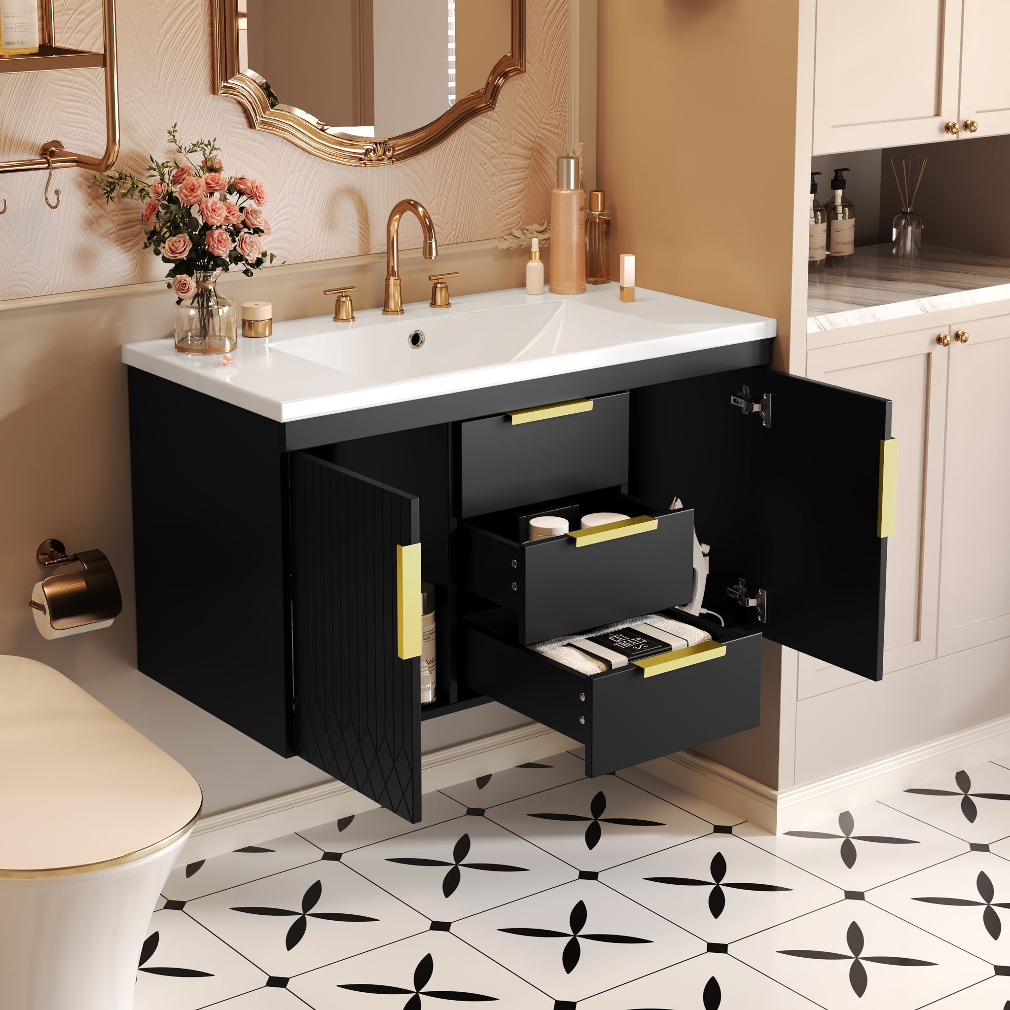 Wall Mounted Bathroom Vanity With Sink, Floating Storage Cabinet With 2 Drawers