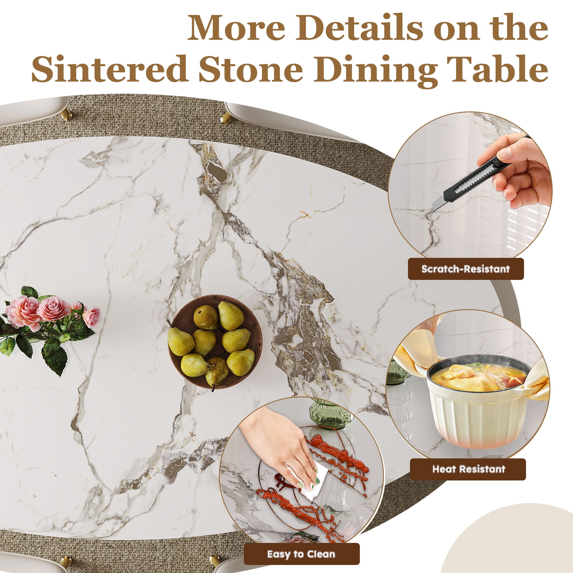 Steel Base Oval Sintered Stone Dining Table With 4 Chairs