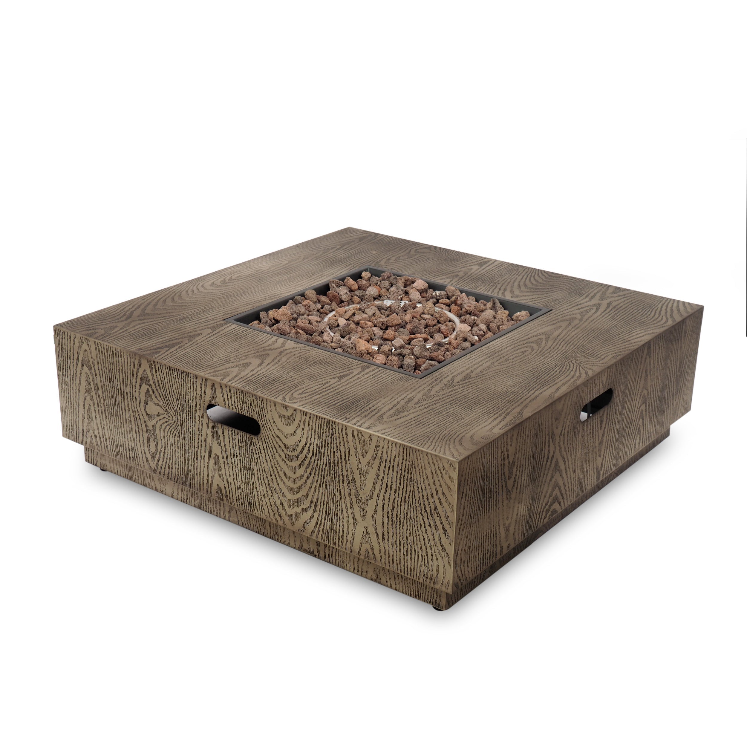 Wellington Square Iron Fire Pit with Wood Pattern Design and 50,000 BTU Output