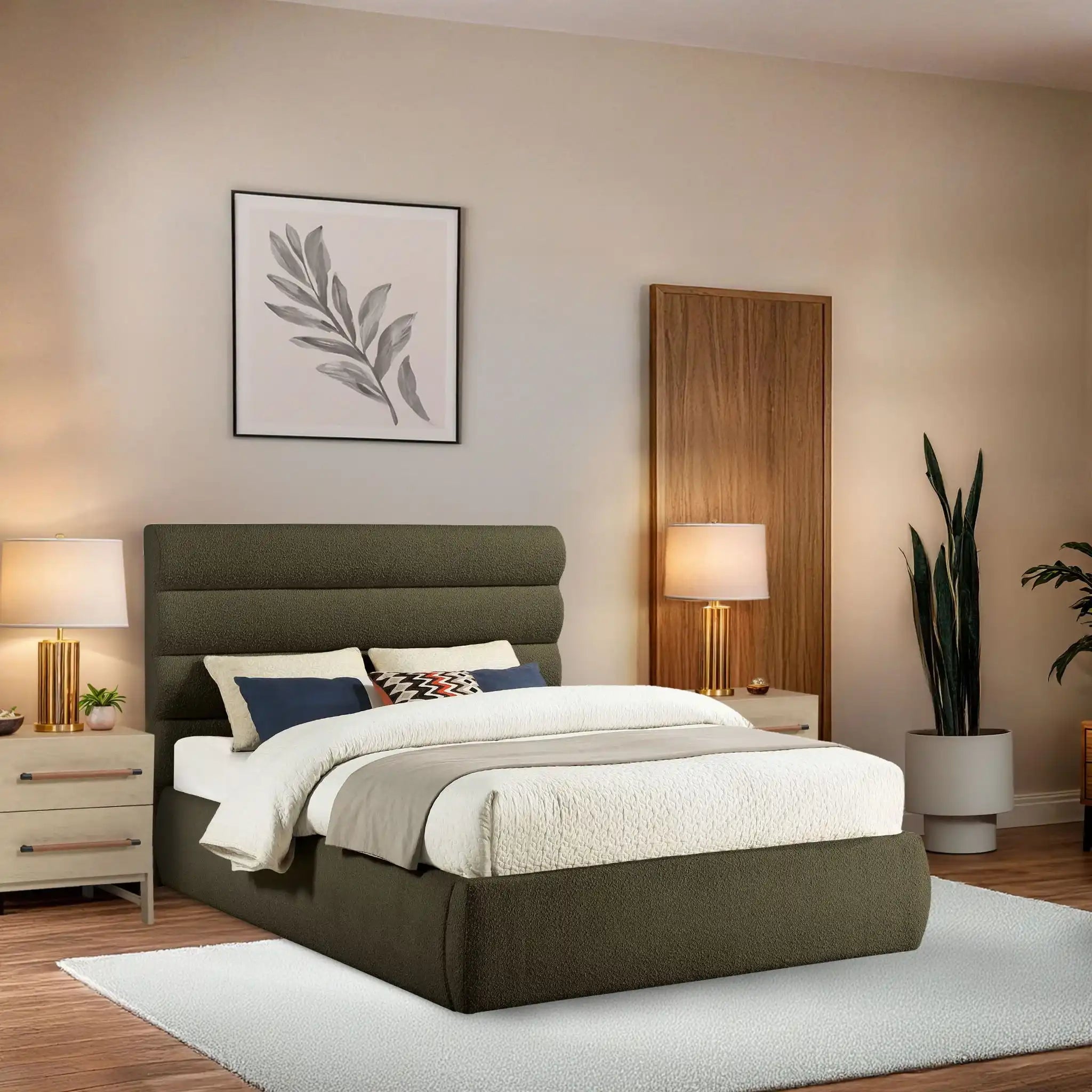 Adam - Boucle Fabric Bed With 52" Headboard