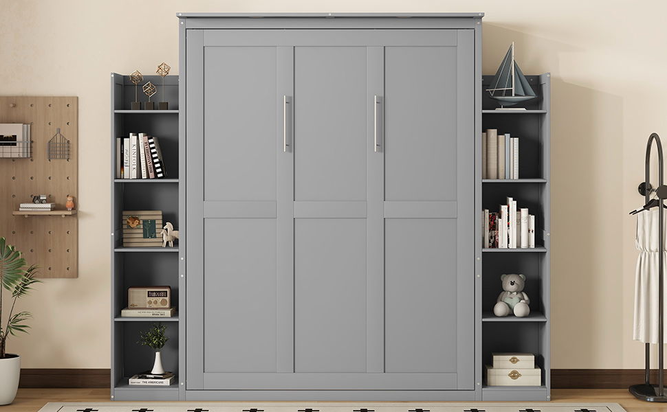 Wall Murphy Bed With Shelves And LED Lights