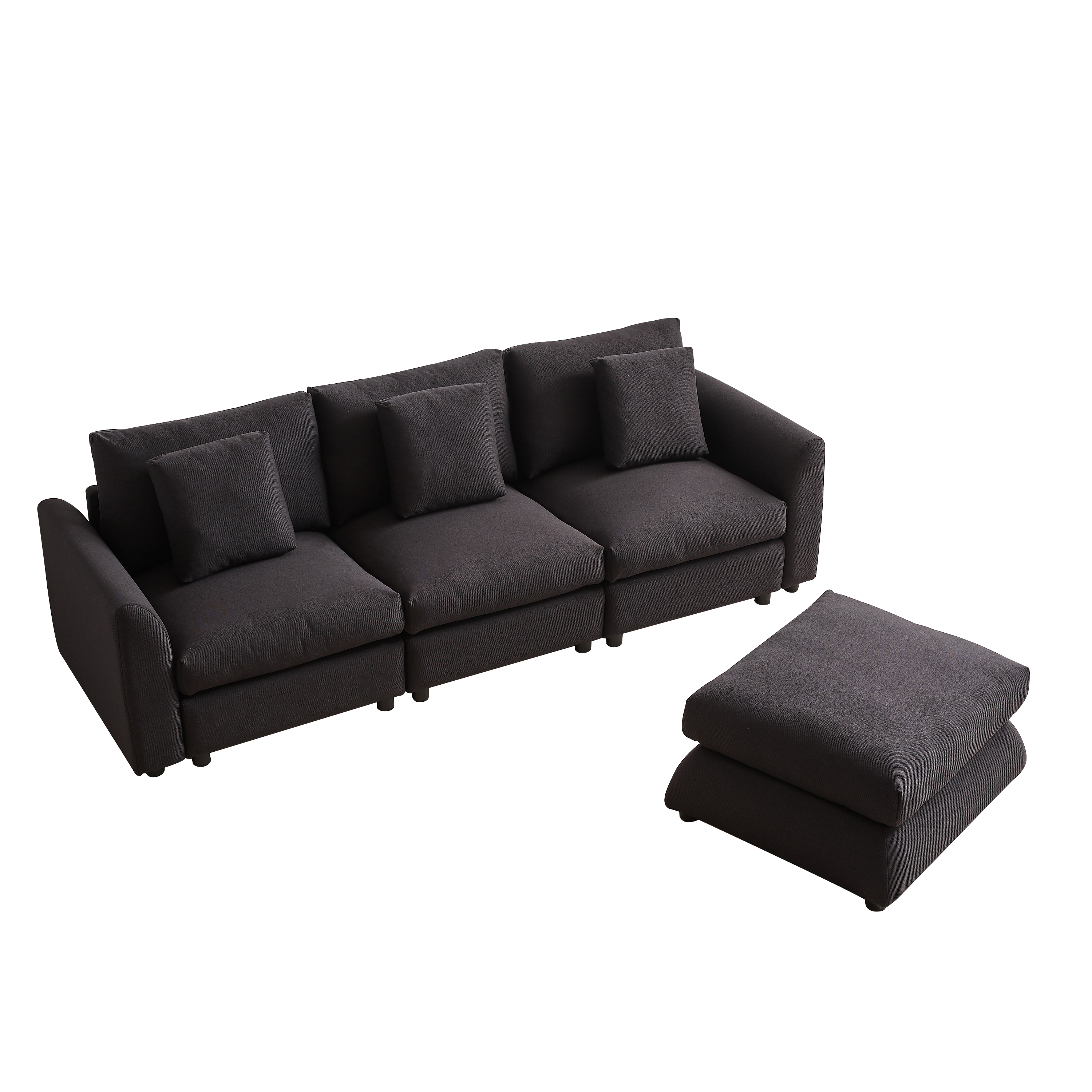 102.2 Inch Combination Sofa Modular Sofa with Ottoman Black