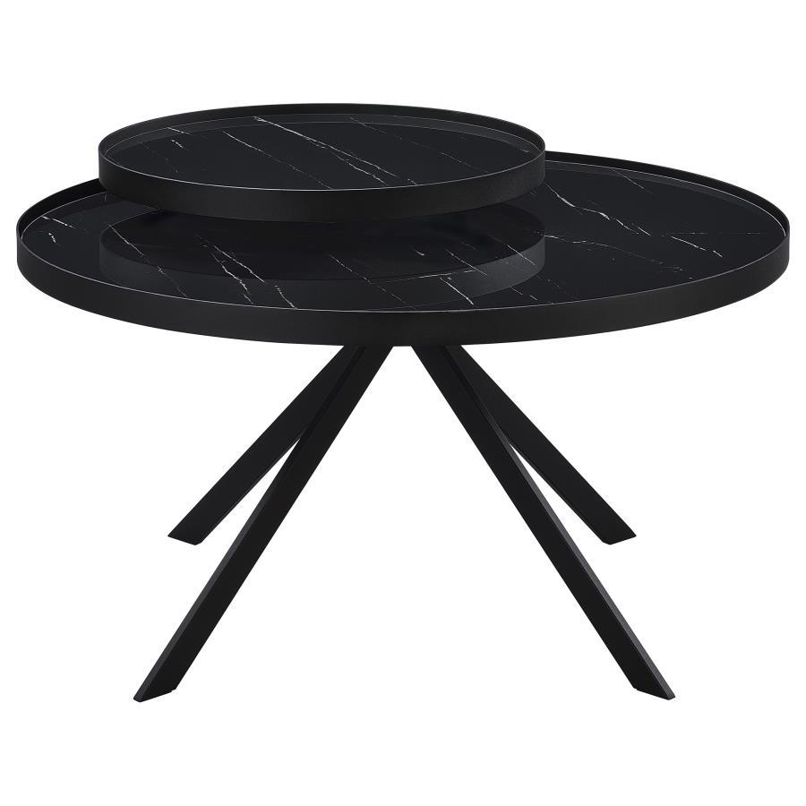 Briggs - Round Marble Printed Glass Top Coffee Table
