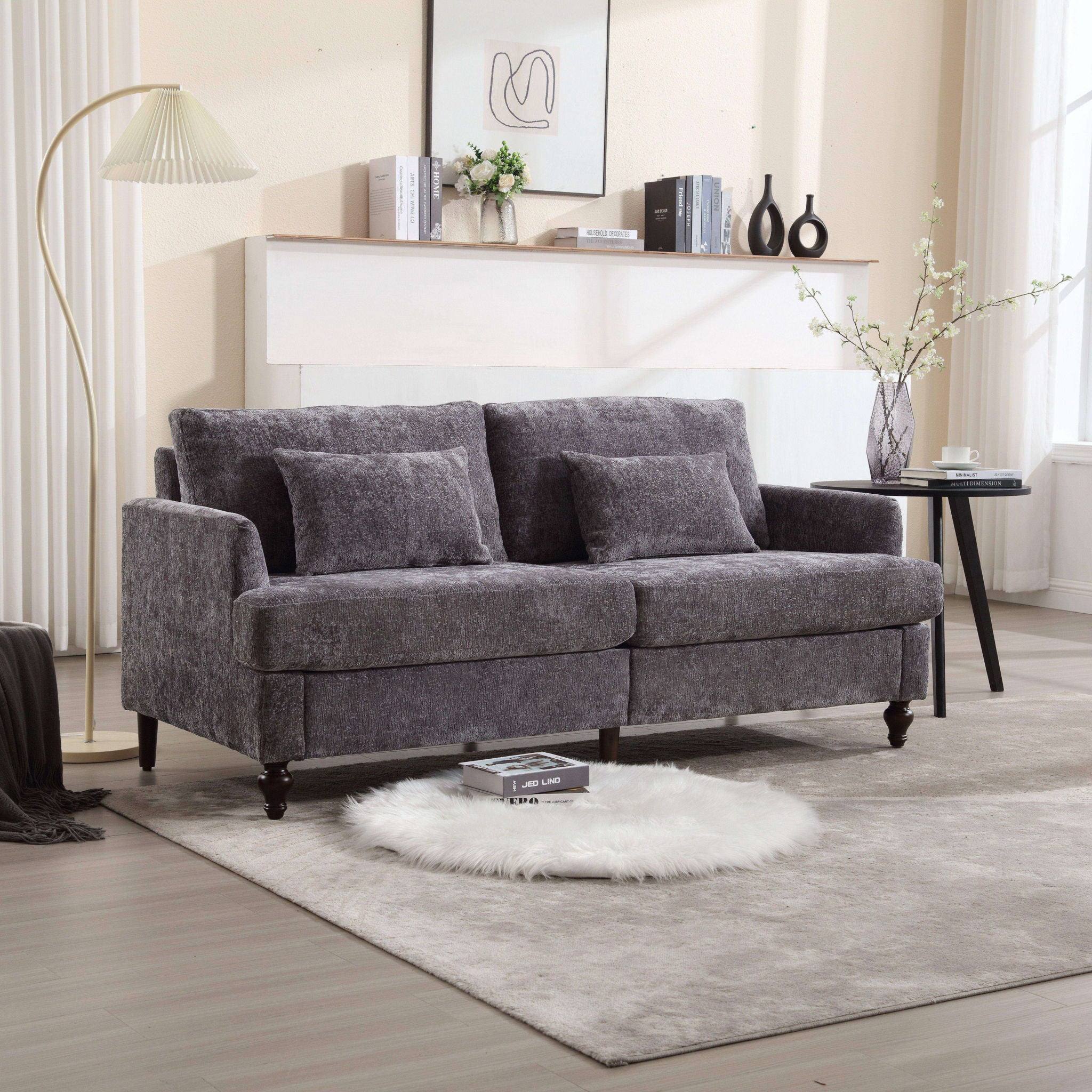 Mid Century Modern Chenille Fabric Loveseat Sofa, 2 Seat Upholstered Couch