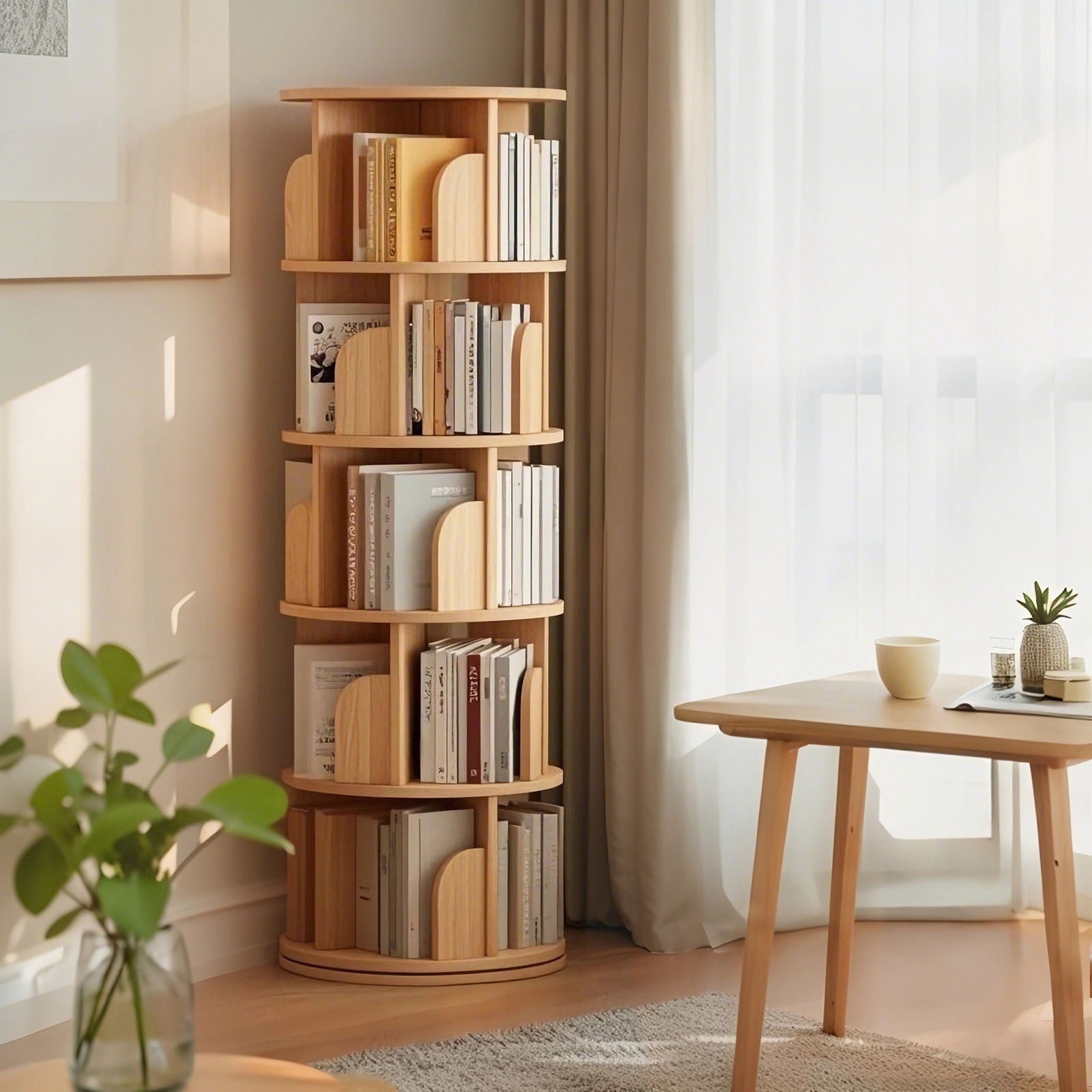 5 Tier Rotating Bookshelf, Spinning Design