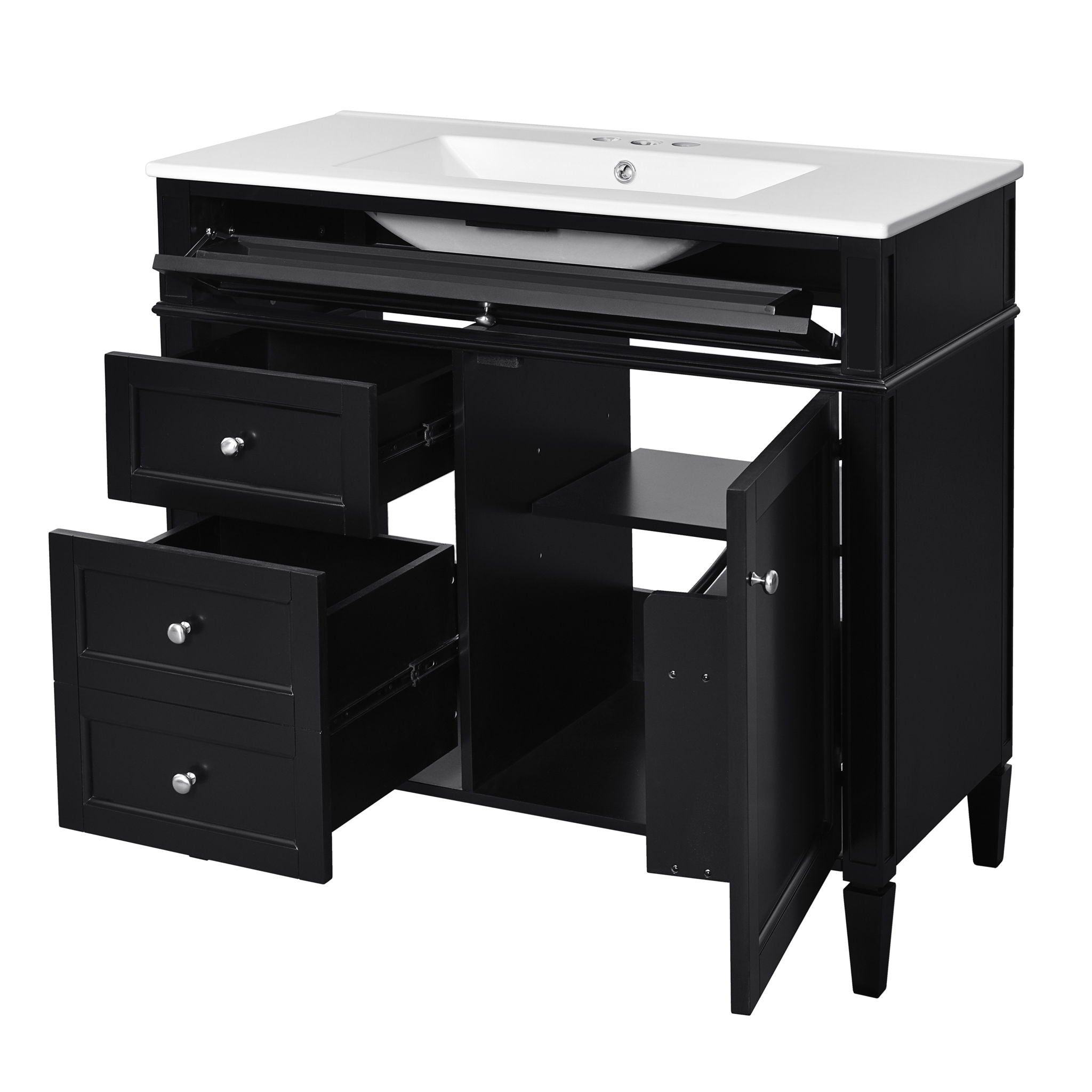 Bathroom Vanity With Mirror Cabinet, Single Sink With 2 Soft Closing Doors And 4 Drawers