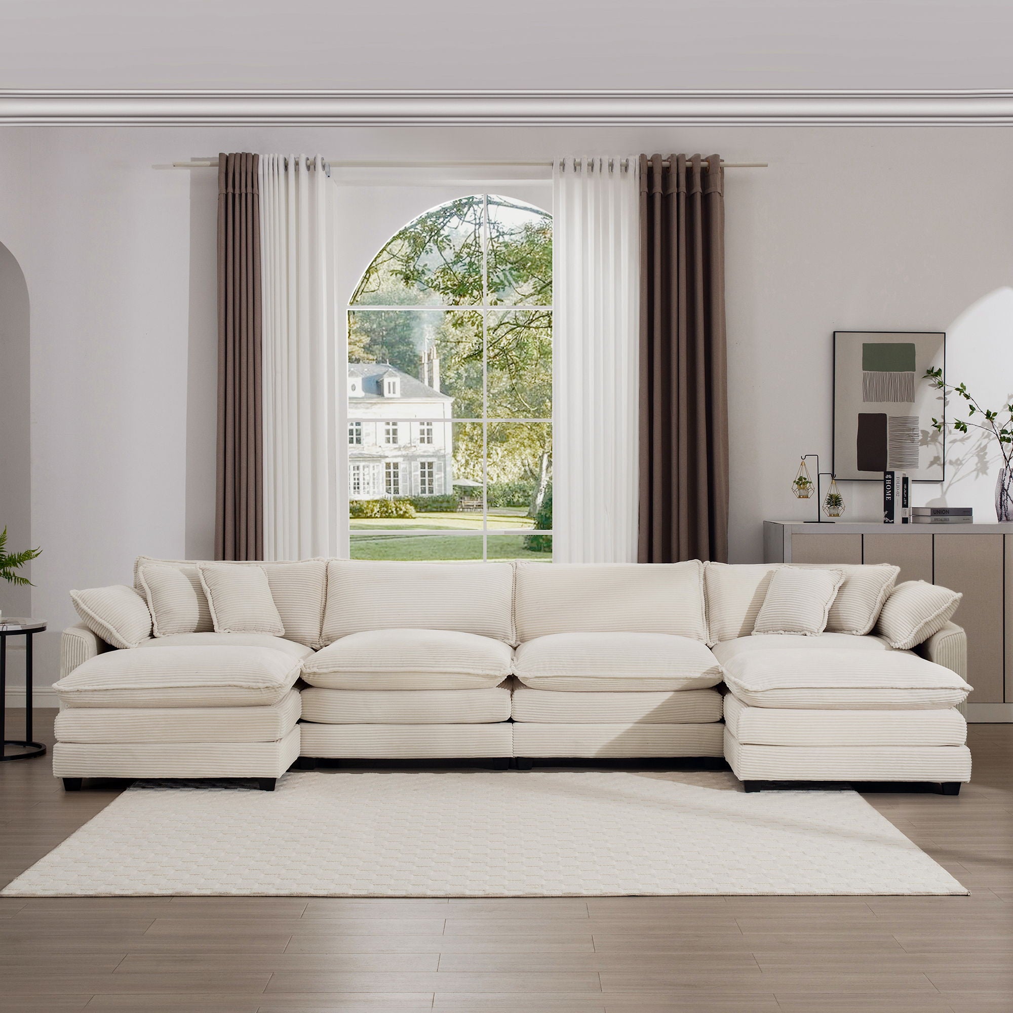 Modern Oversized Modular Cushion Sofa With Ottoman, Low Back, Deep Seating Sofa Set