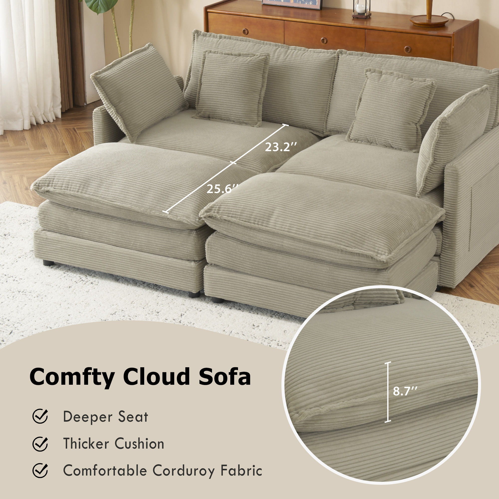 Modern Modular Sectional Sofa With Side Storage Pockets For Living Room
