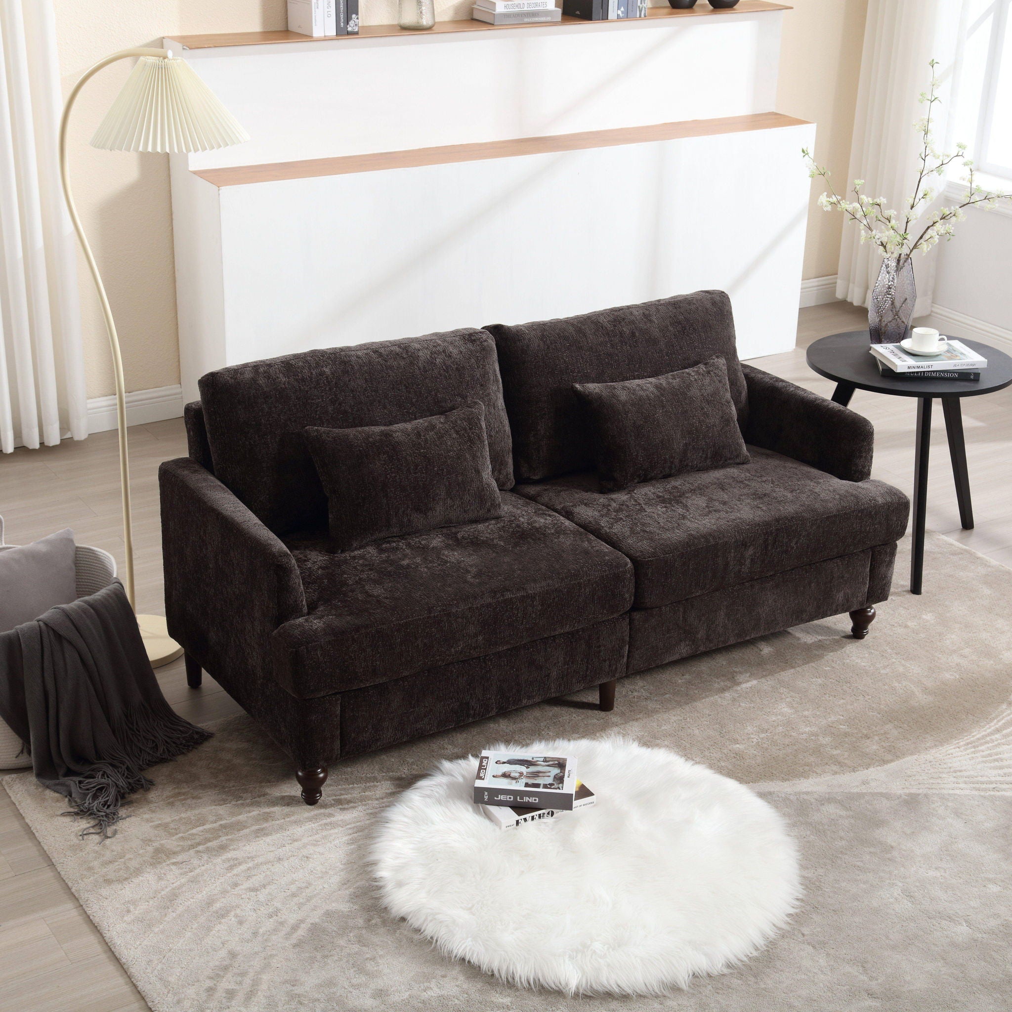 Mid Century Modern Chenille Fabric Loveseat Sofa, 2 Seat Upholstered Couch