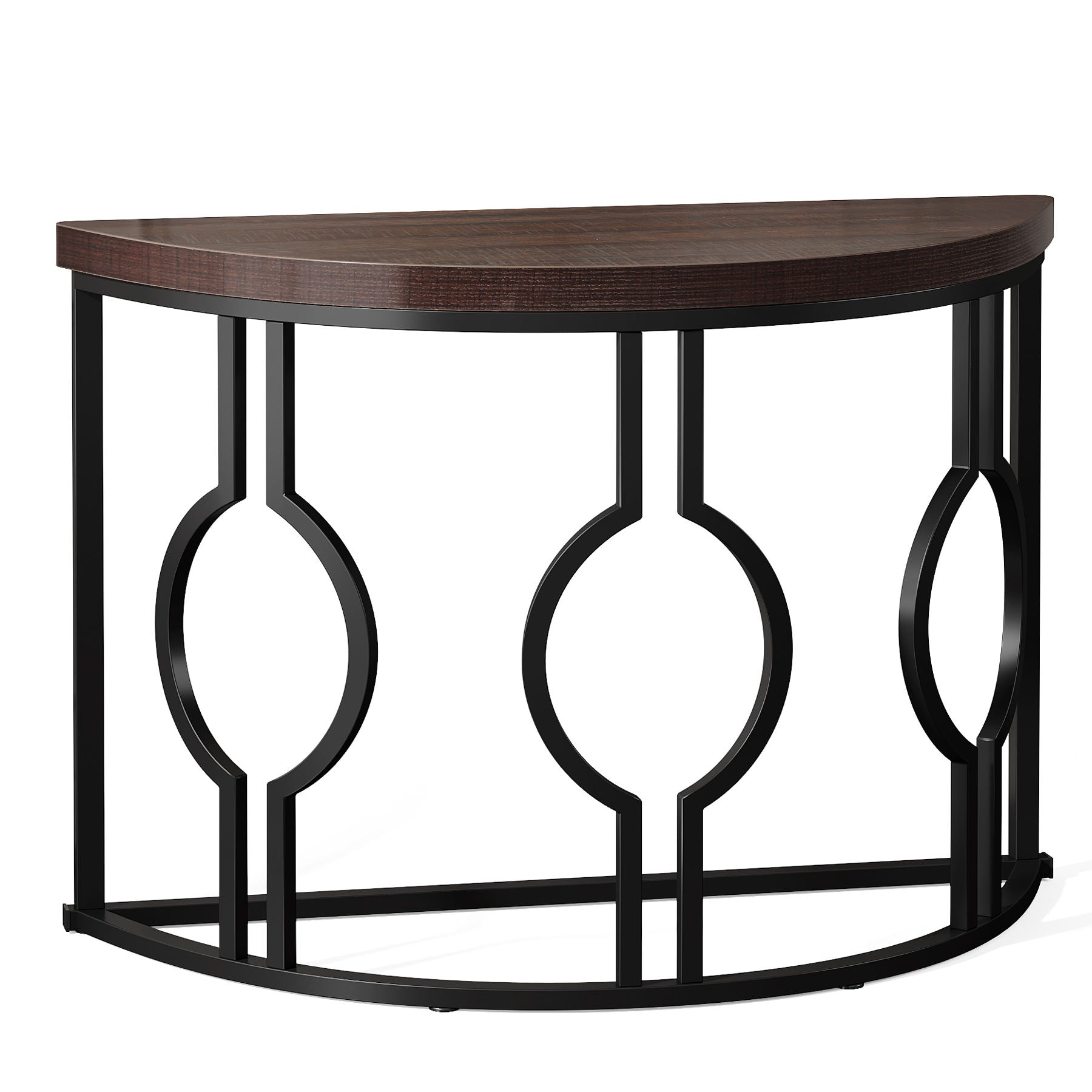 Semi Circle, Half Moon Console Table For Entryway With Geometric Base For Living Hallway - Rustic Brown