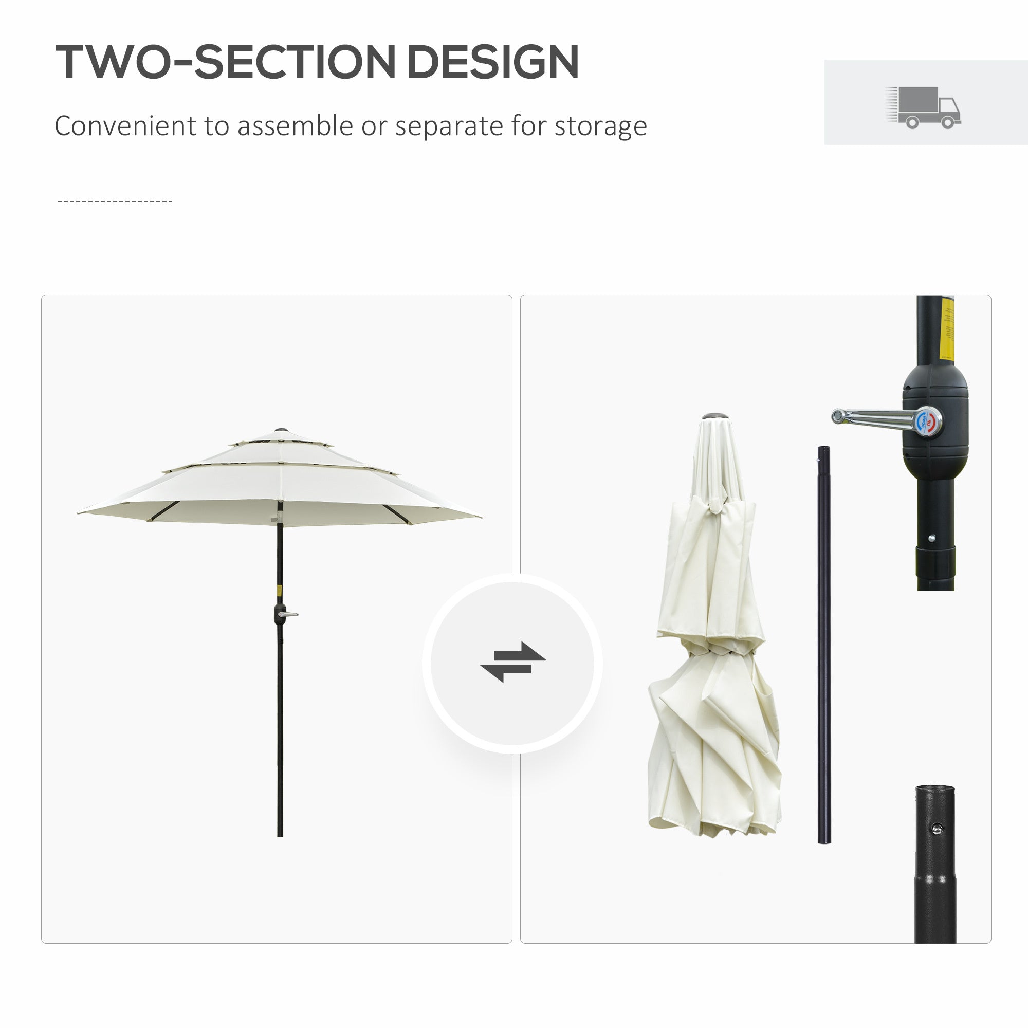 9ft 3 tiers patio umbrella outdoor market umbrella with crank, push button tilt for deck, backyard and lawn, beige