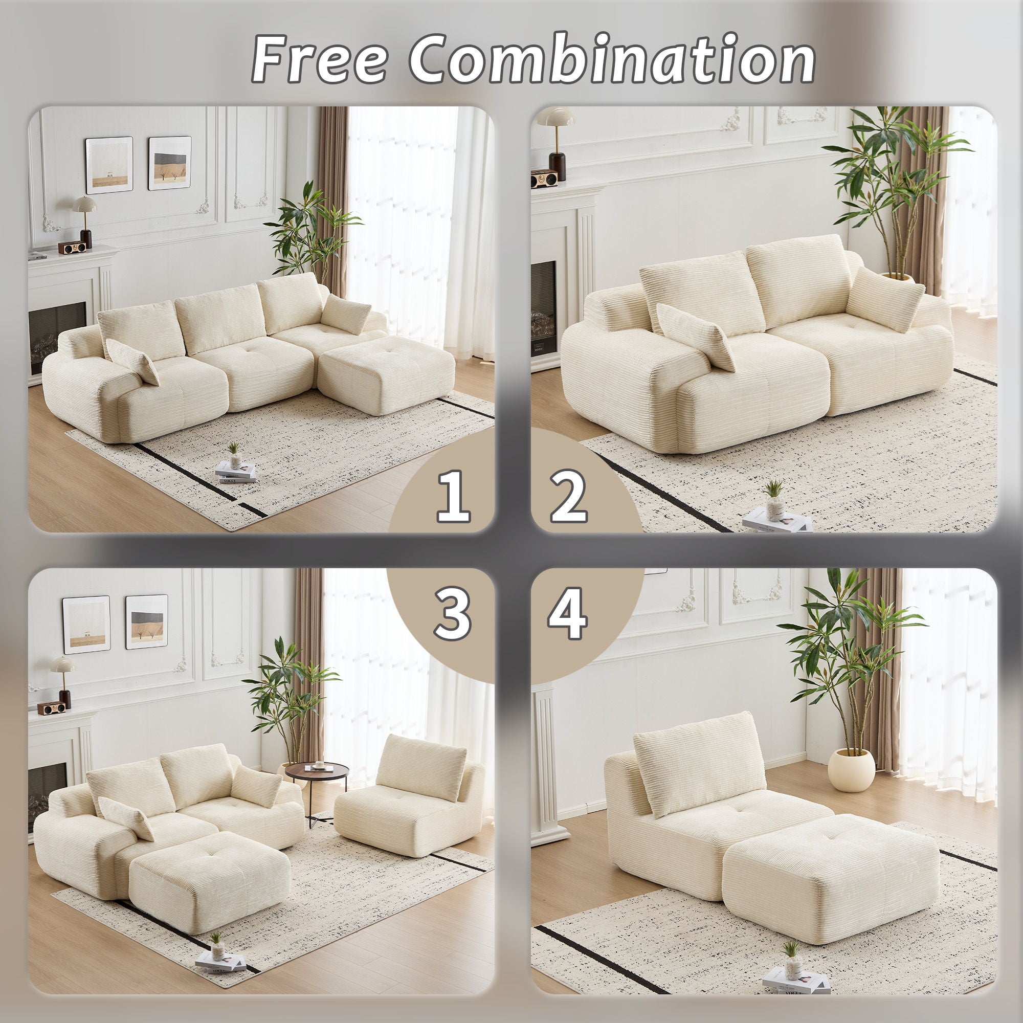 Compressed Sofa, Large Sectional Couches For Living Room - Beige