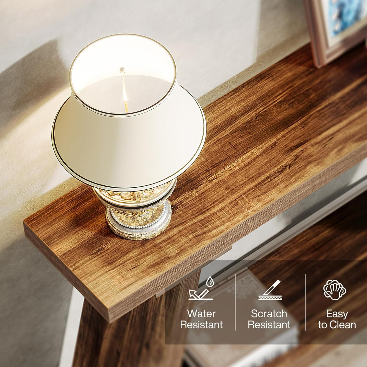 Extra Long Sofa Table With Storage For Living Entryway - Dark Walnut