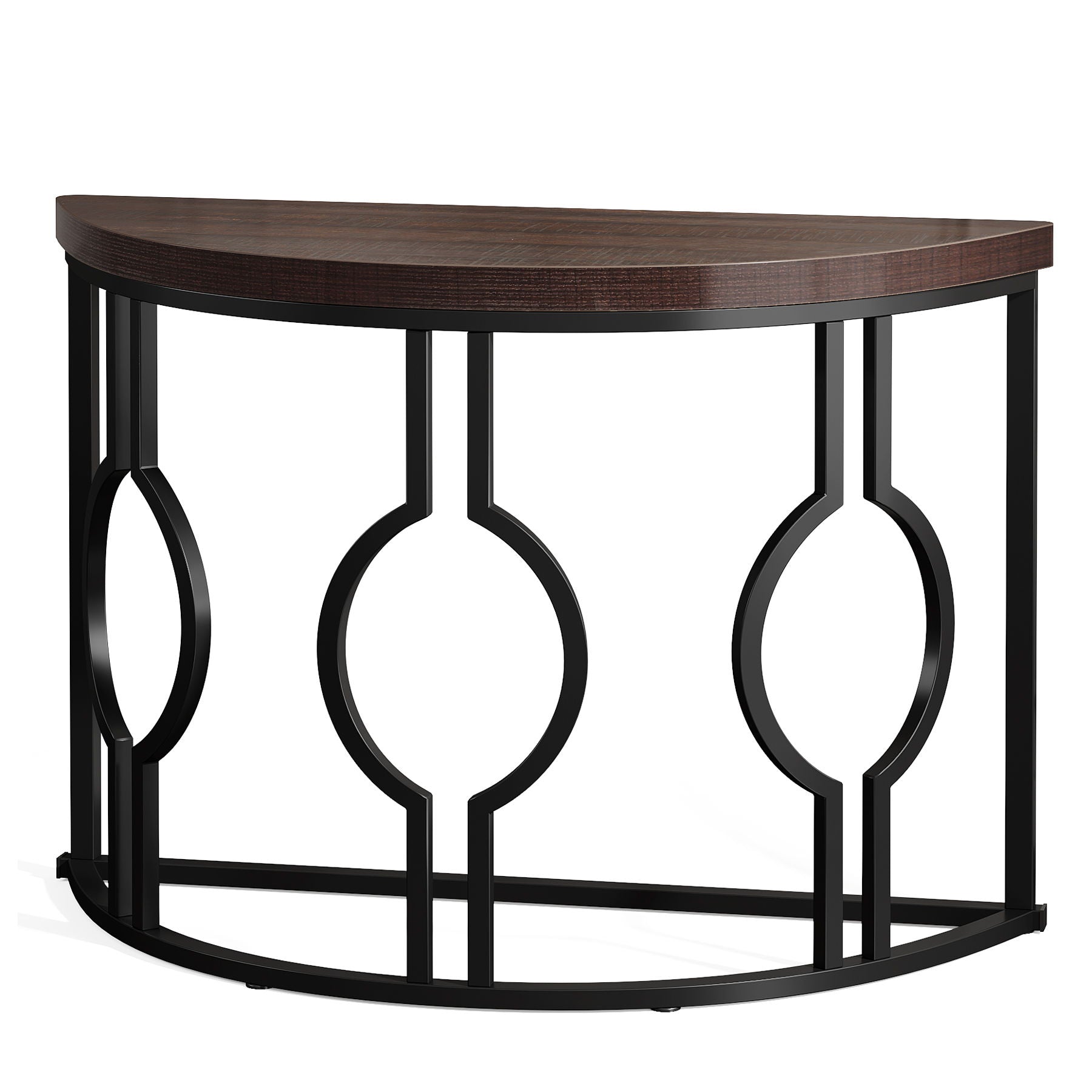 Semi Circle, Half Moon Console Table For Entryway With Geometric Base For Living Hallway - Rustic Brown