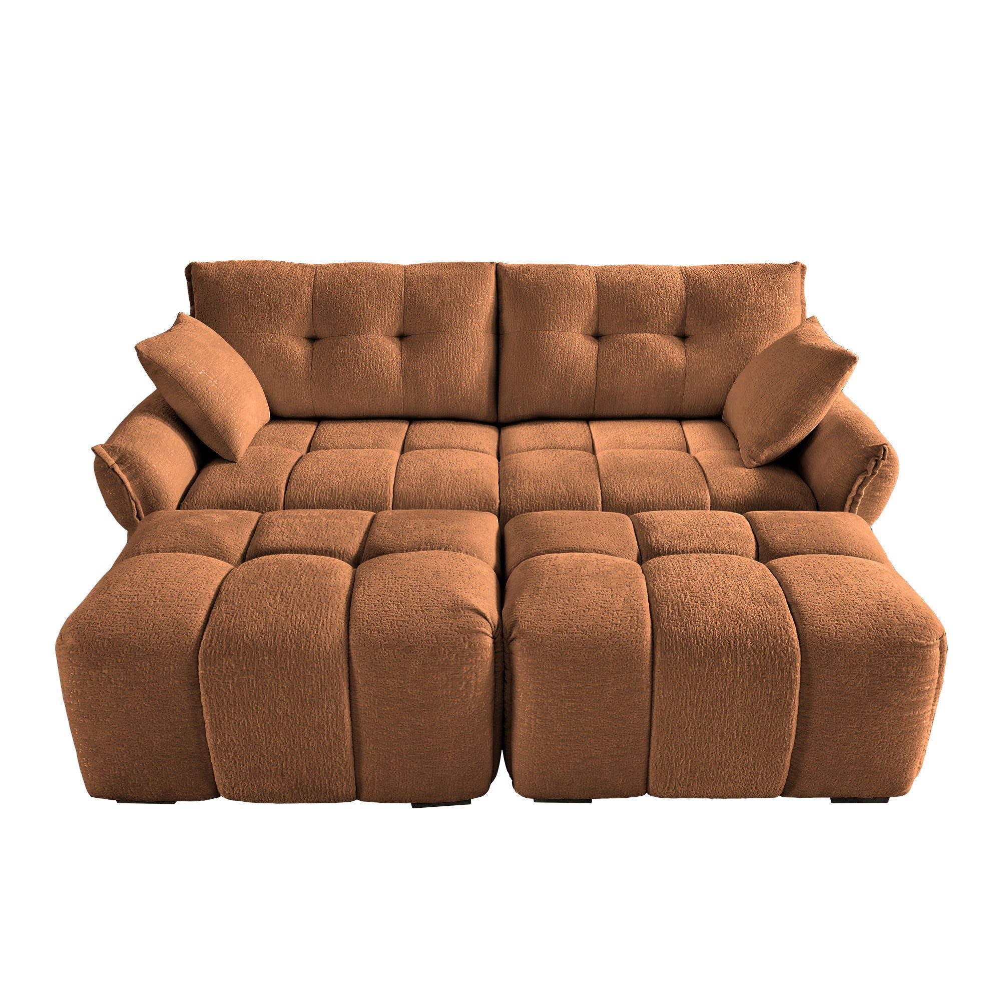 Sofa Set With Ottoman And Pillows, Textured, High Resilience Cushions