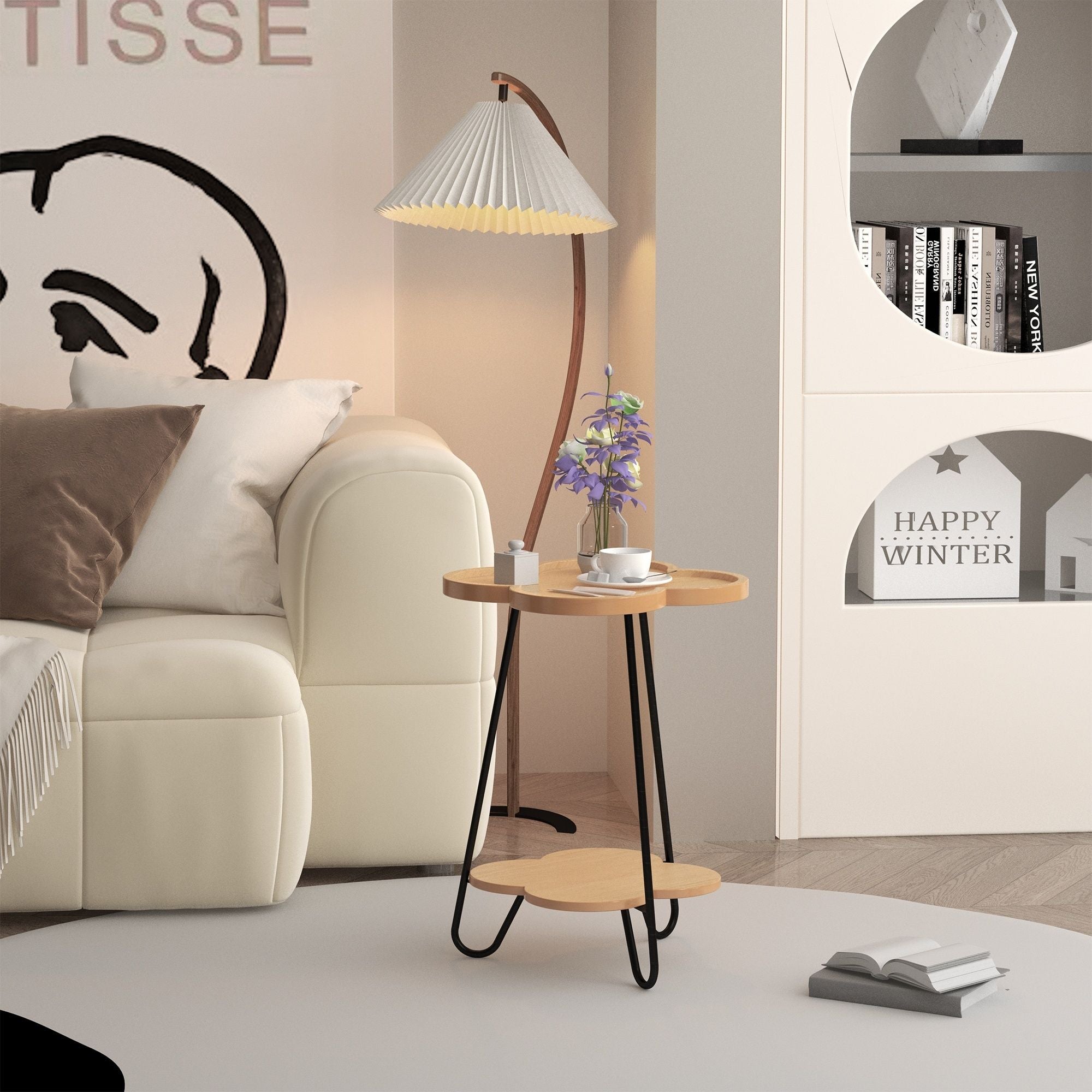 Petal Shape Accent Side Table - Acacia Wood