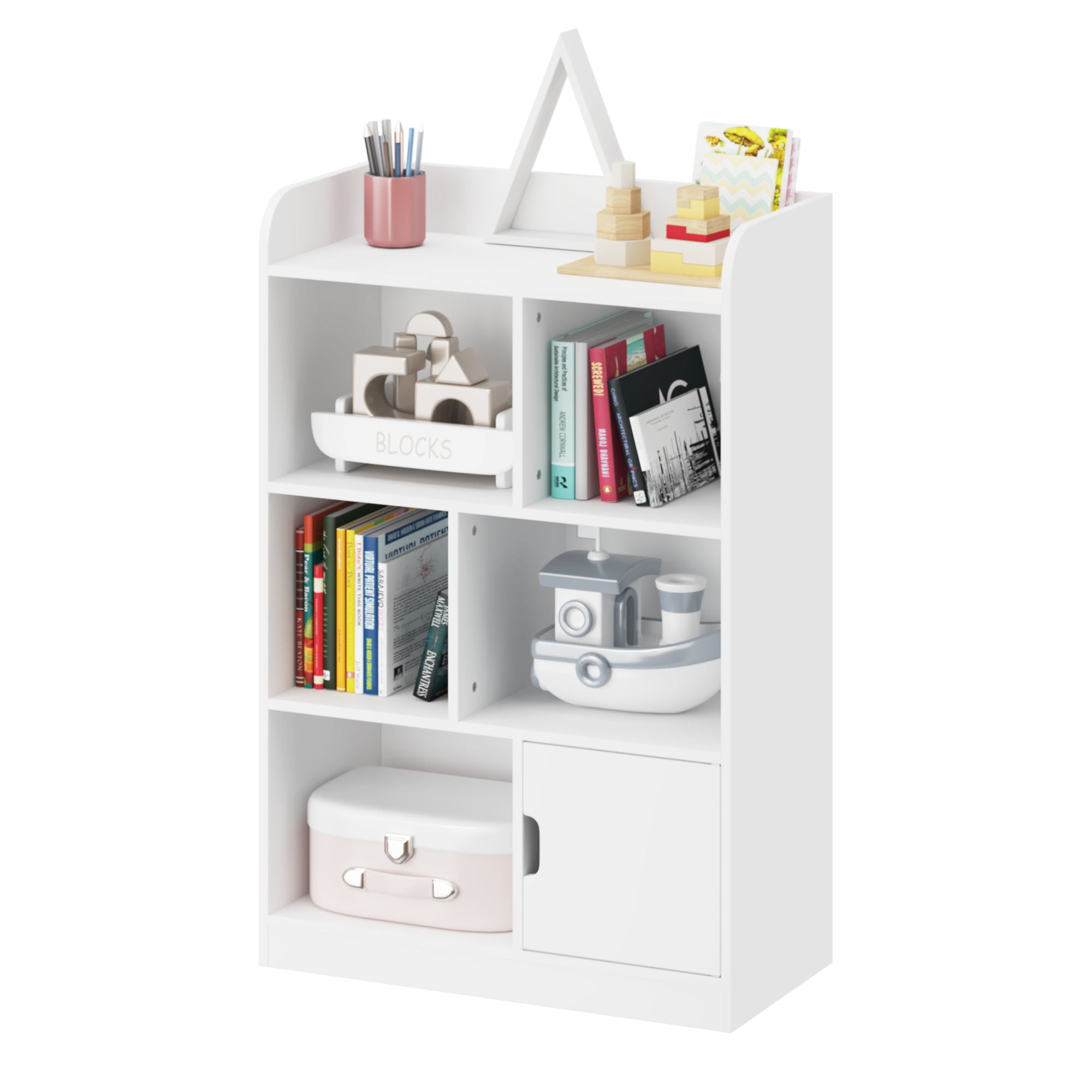 Bookcase With 6 Compartments, Freestanding Bookshelf For Bedroom - White