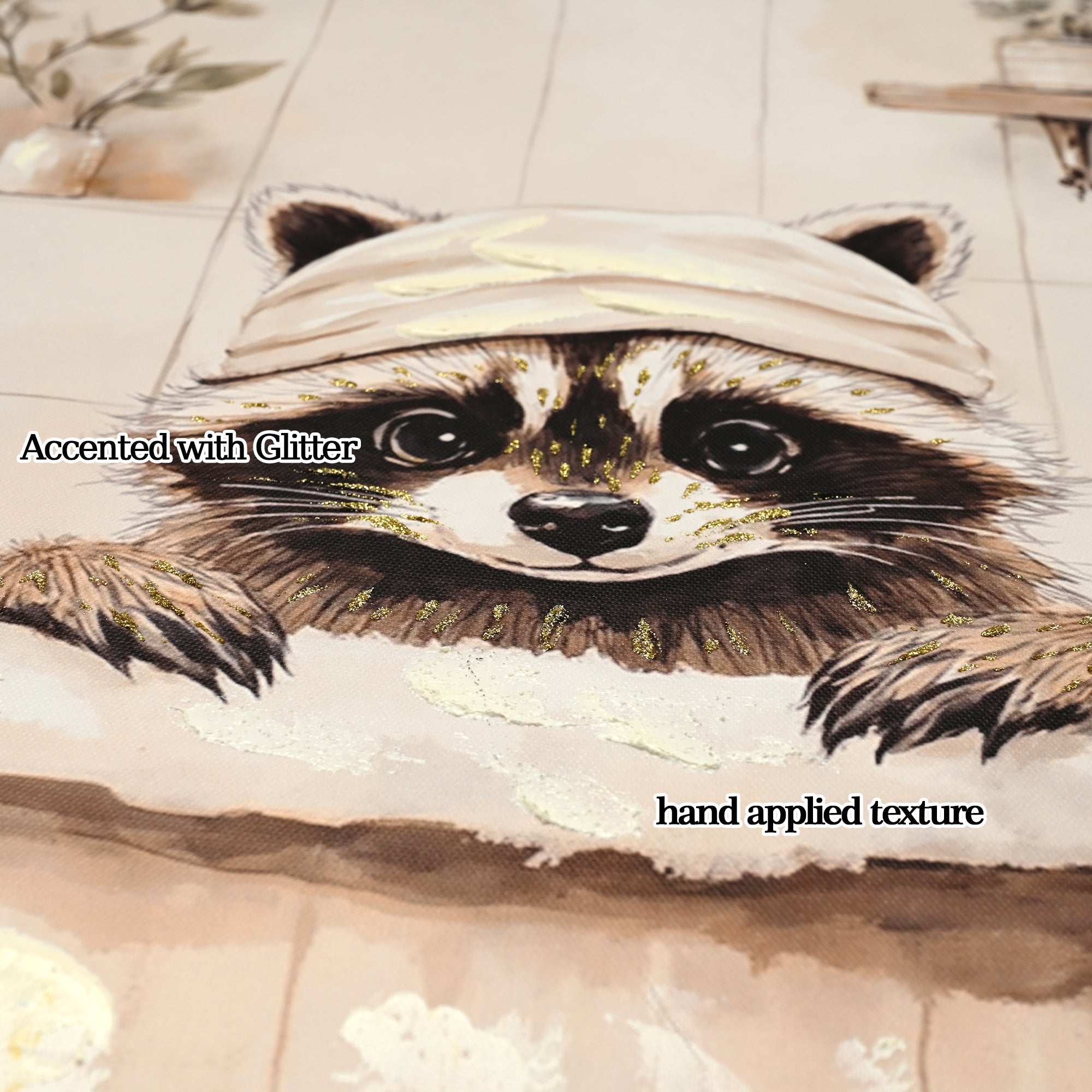 Raccoon Bathroom Canvas Wall Art Raccoon in Bathtub Painting Funny Animal Bathroom Wall Art Black and White Animal Bathtub Pictures for Bath Restroom Wall Decor Framed 24x24 inch