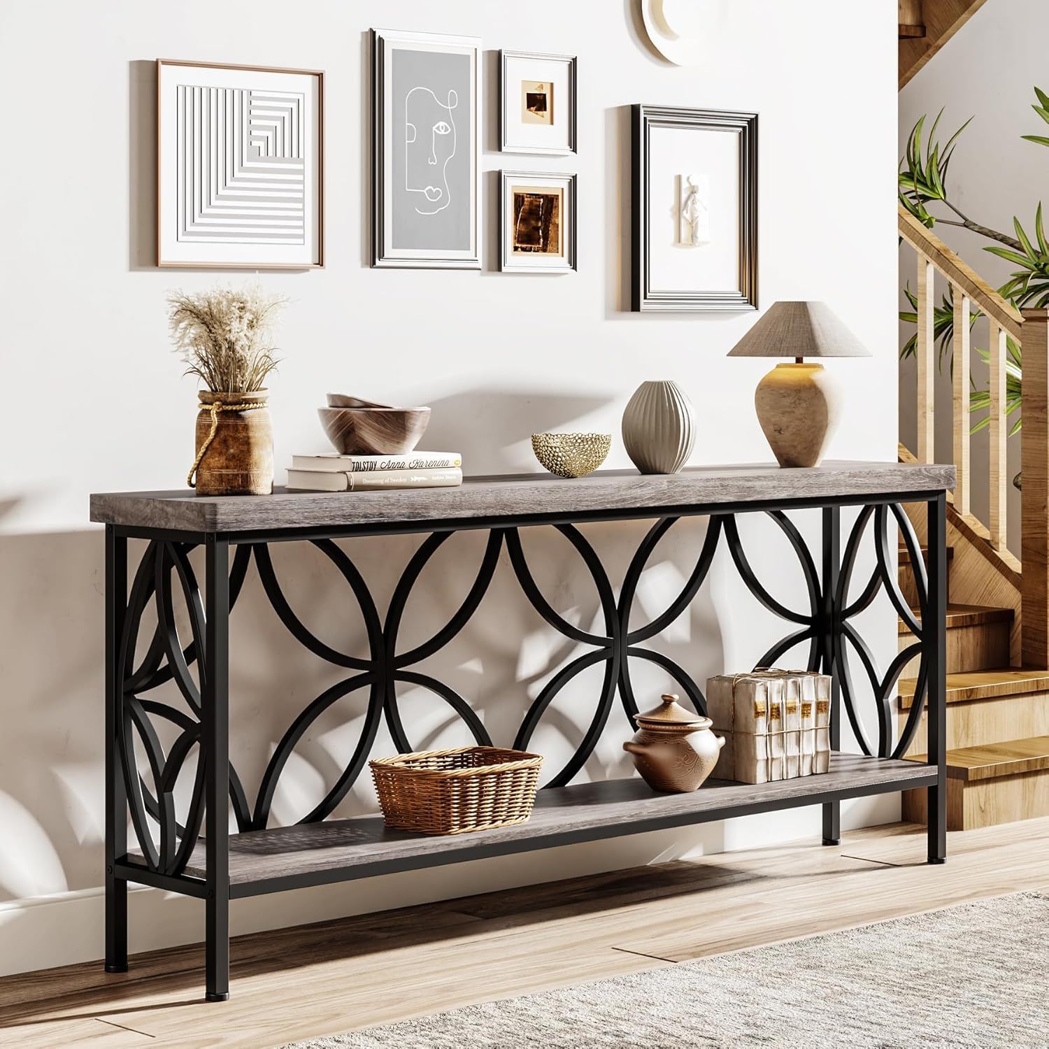 Extra Long Console Table With Open Storage Shelves