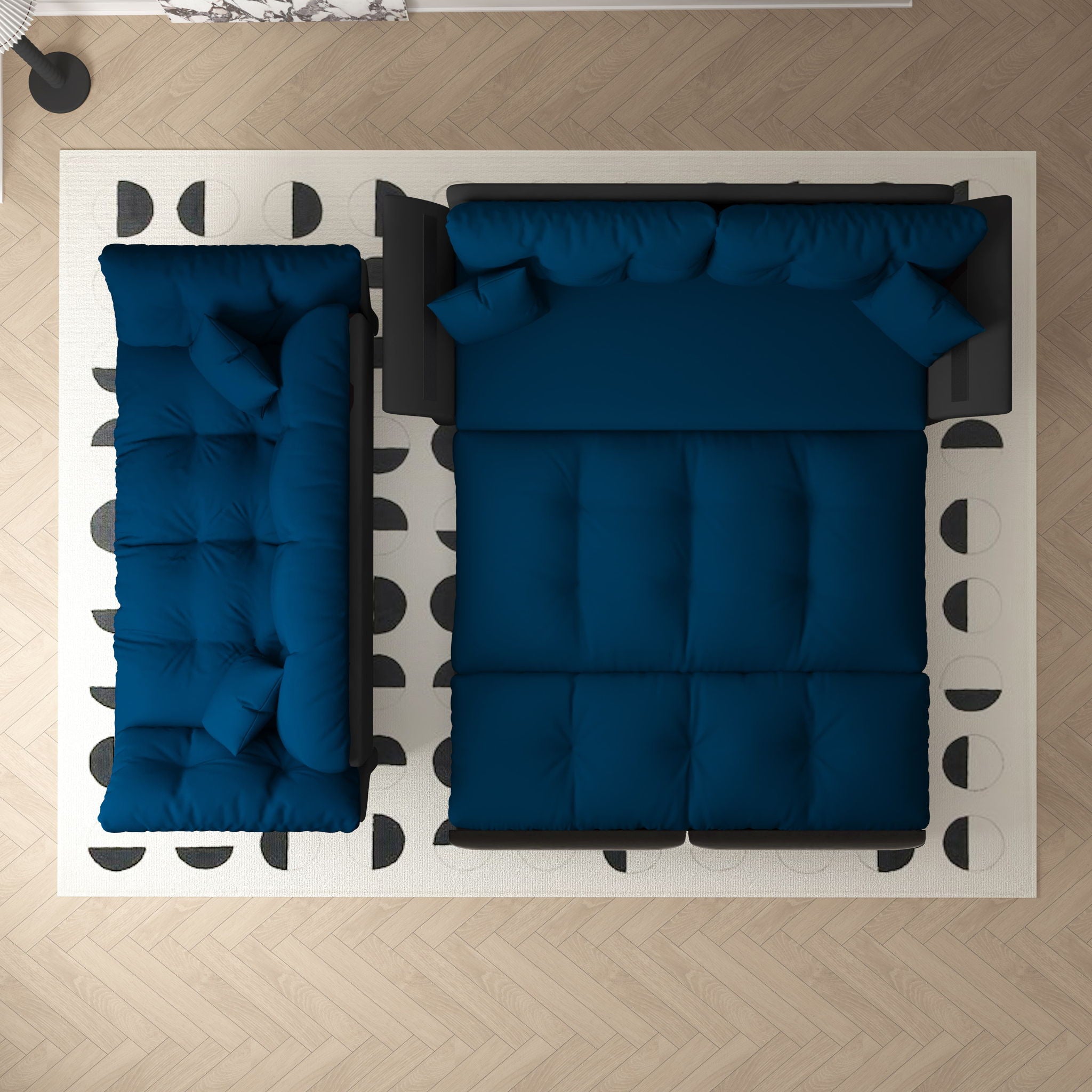 Queen Pull Out Sofa Bed, 3 In 1 Convertible Sleeper Tufted Sofa & 2 Soft Pillows - Blue