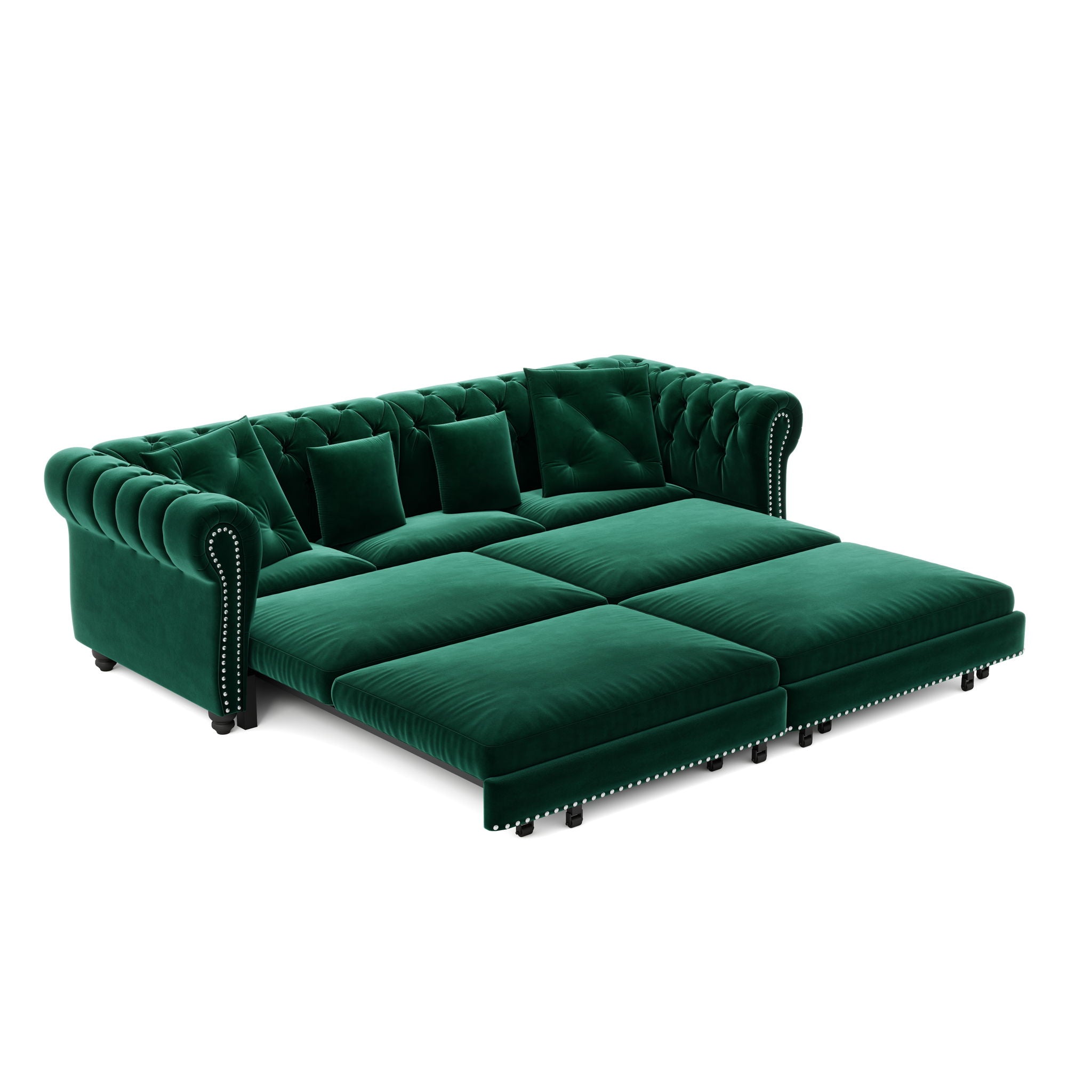 3 In 1 Pull Out Sofa Bed, Convertible Sleeper Sofa Bed, 3 Seater Sofa With Movable Ottoman - Green