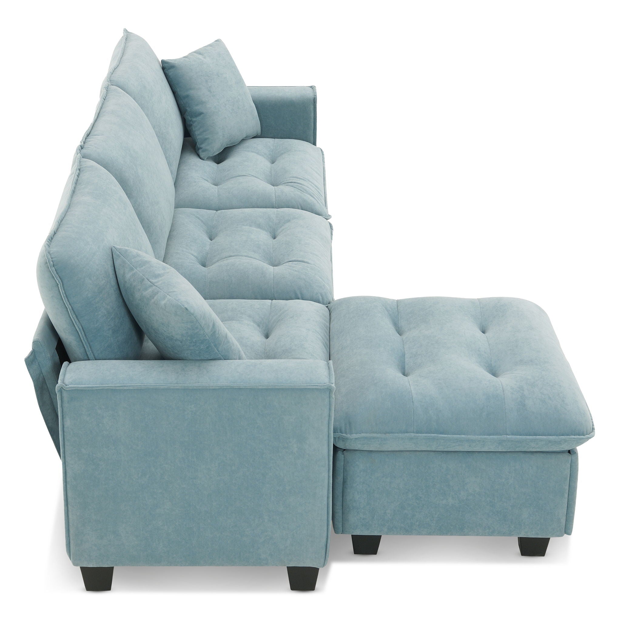 Modern Convertible Sectional L Shaped Reversible Couch Set With Free Pillows 4 Seat Suede Sleeper Sofa With Ottoman