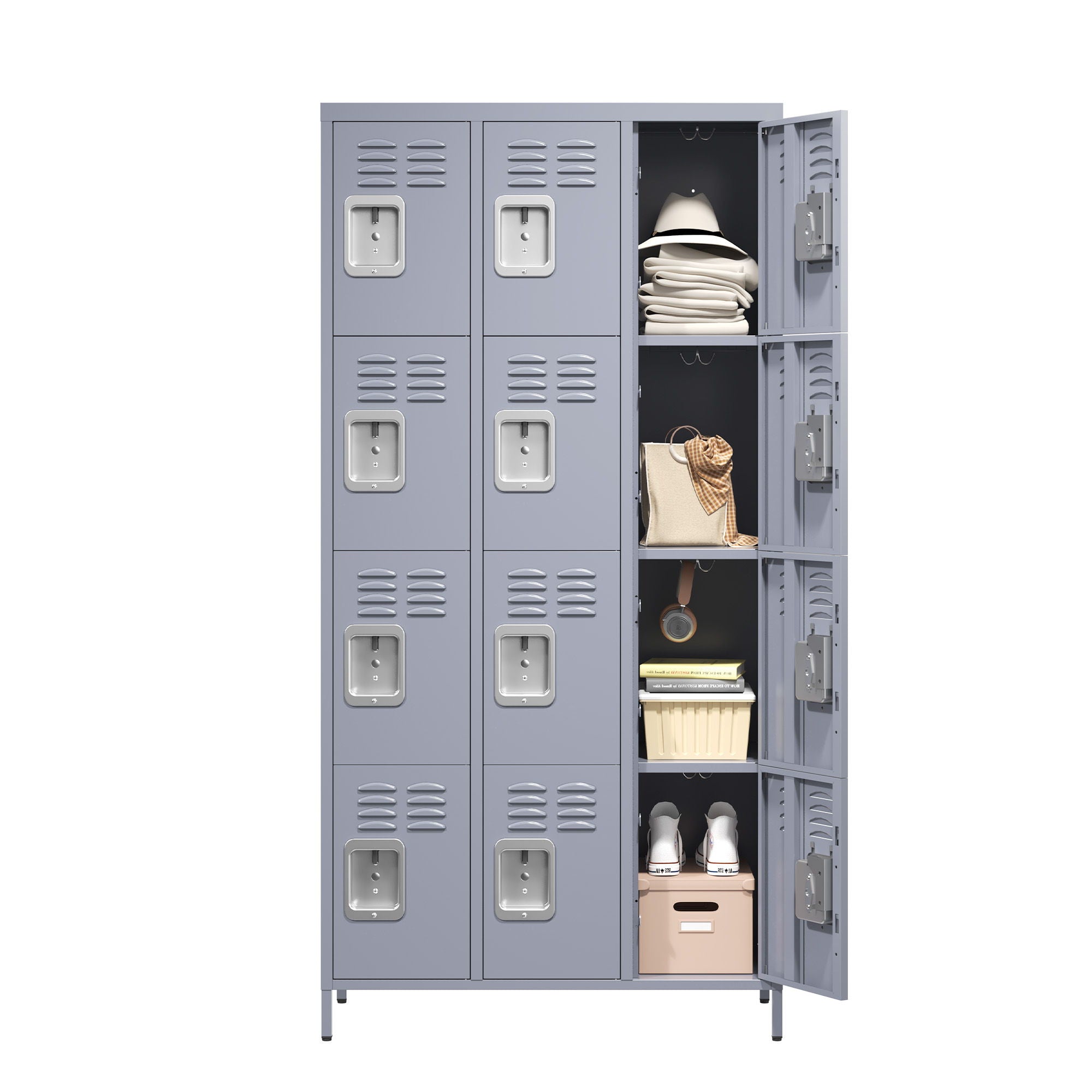 12 Door Lockers With Lock For Secure Storage Construction - Gray