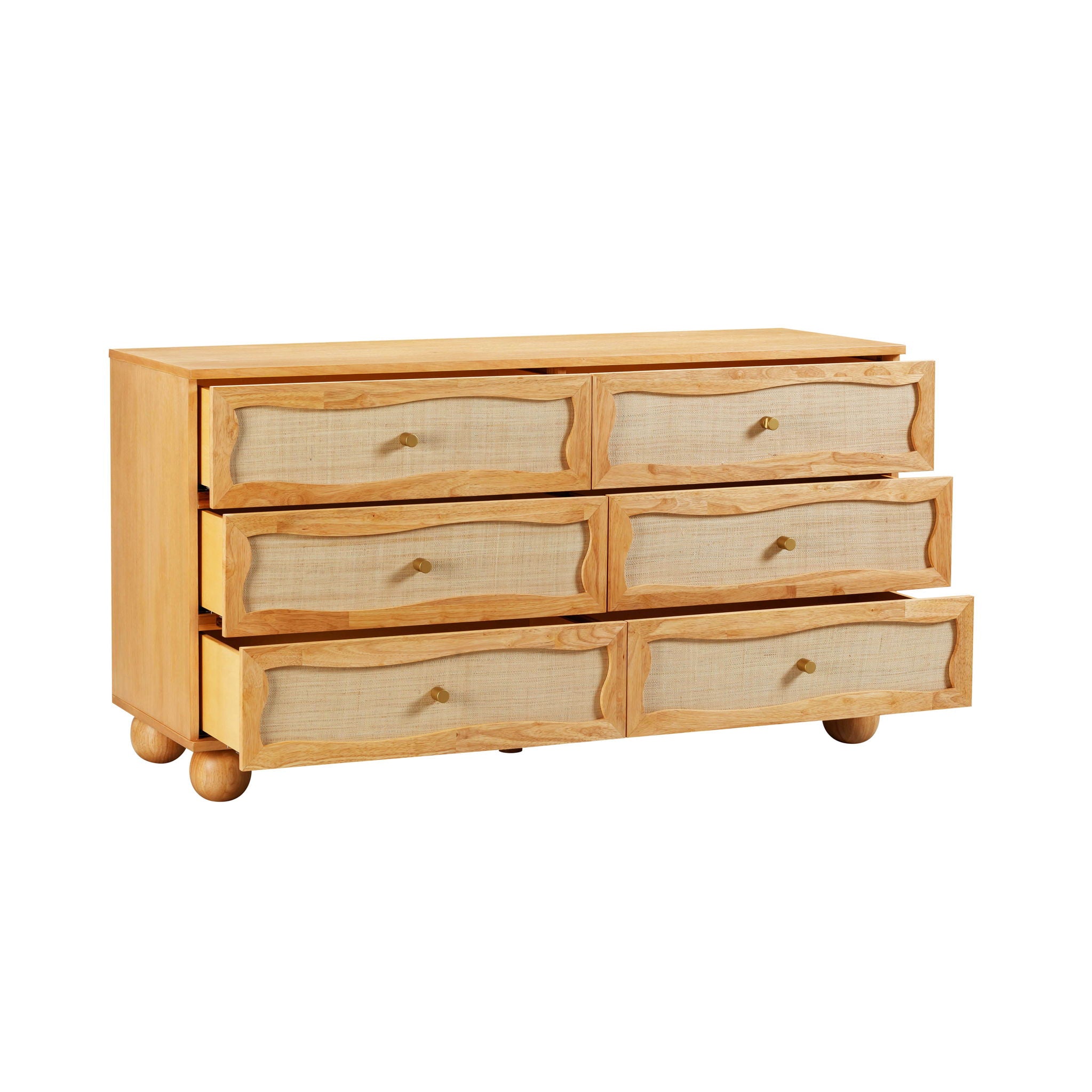 Grappa - Wood & Rattan Wavy Dresser - Natural
