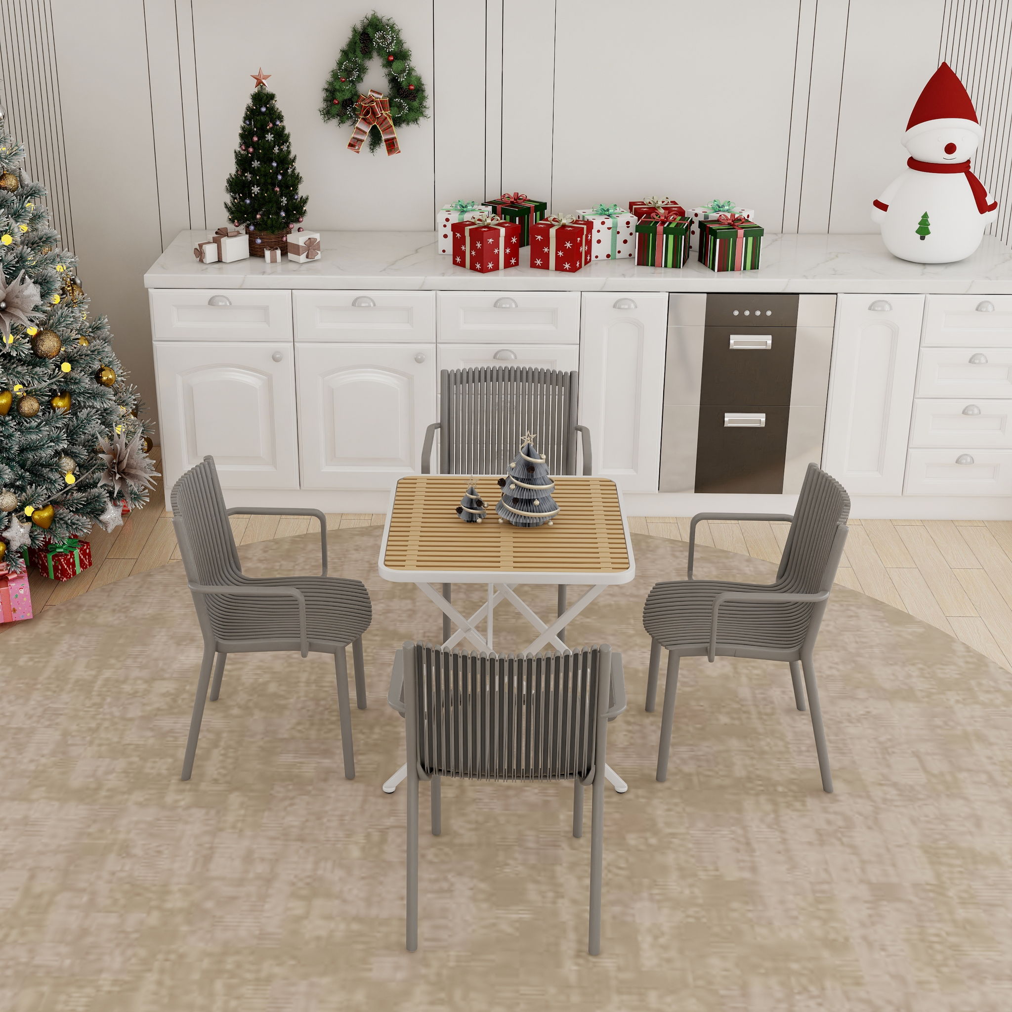 4 Piece Stackable Single Chairs With Vertical Stripe Design For All Weather