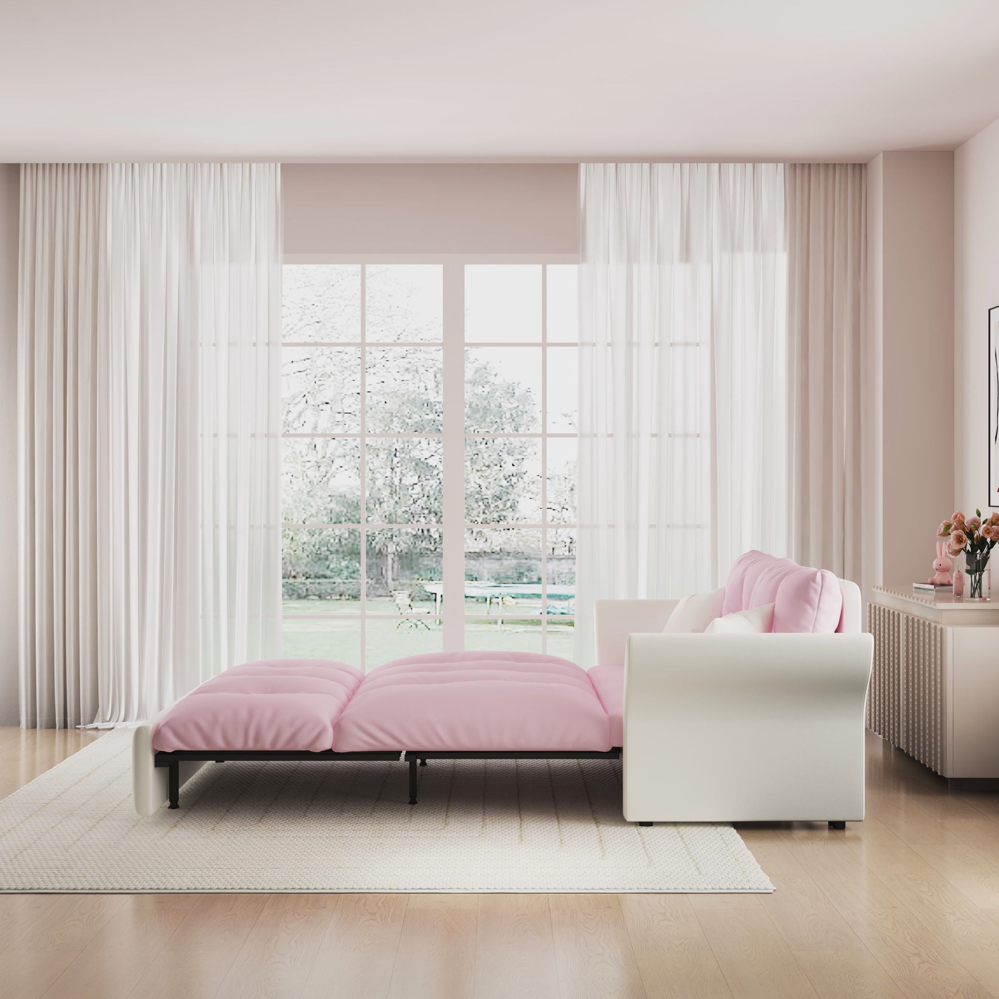 Queen Pull Out, 3 In 1 Convertible Sleeper Tufted Sofa & 2 Soft Pillows