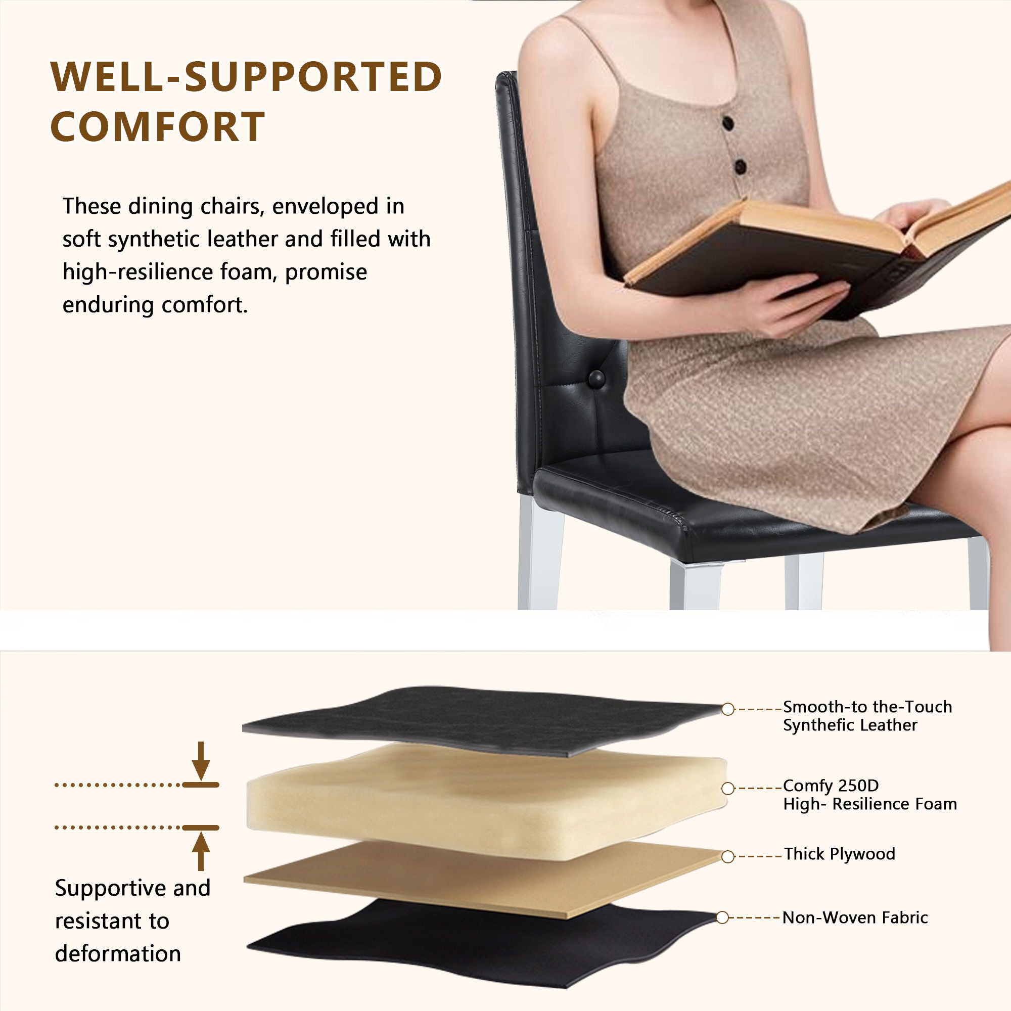 Dining Chairs With Ergonomic Buckle Backrest For Home