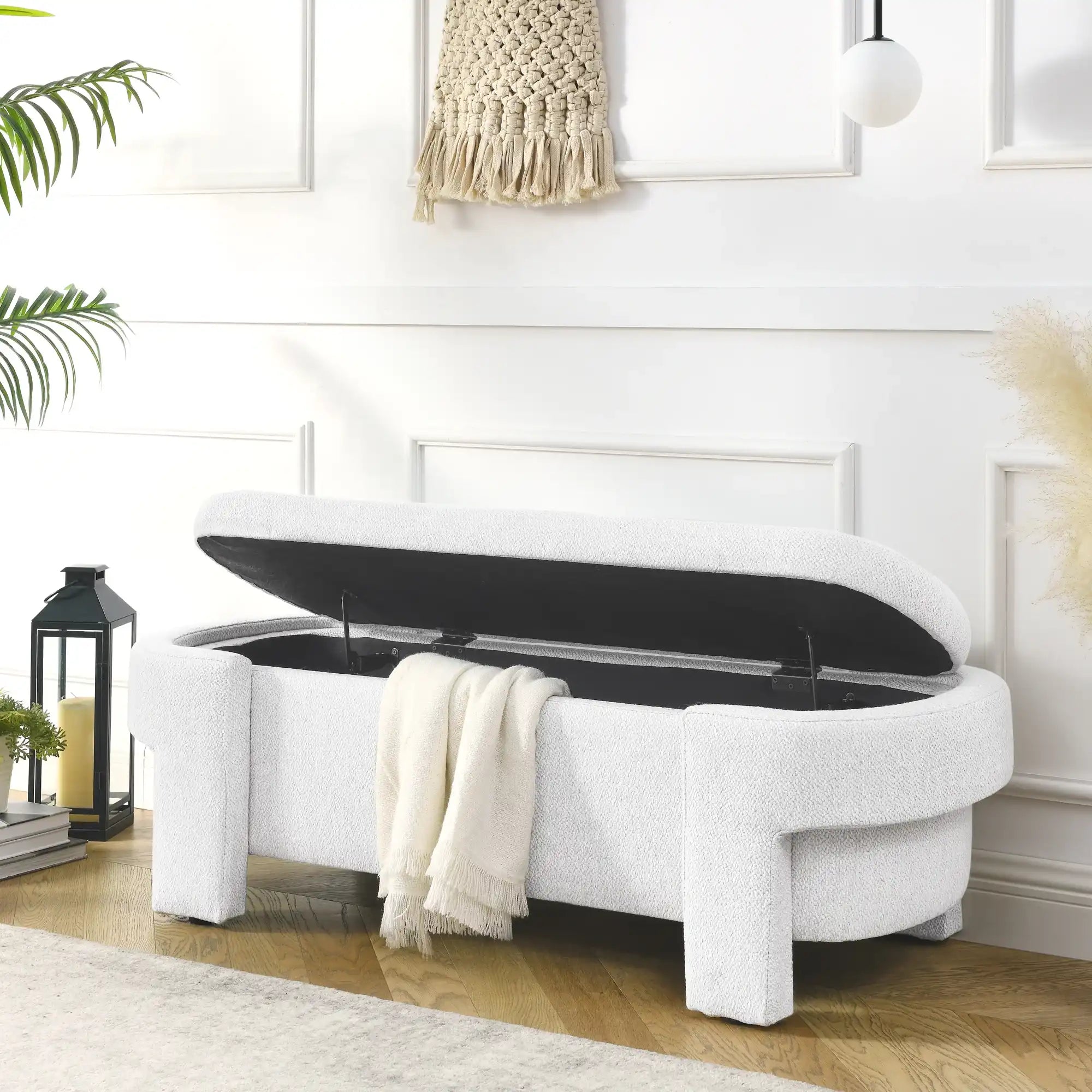 Tessa Cream Linen Storage Bench - Best Buy Furniture