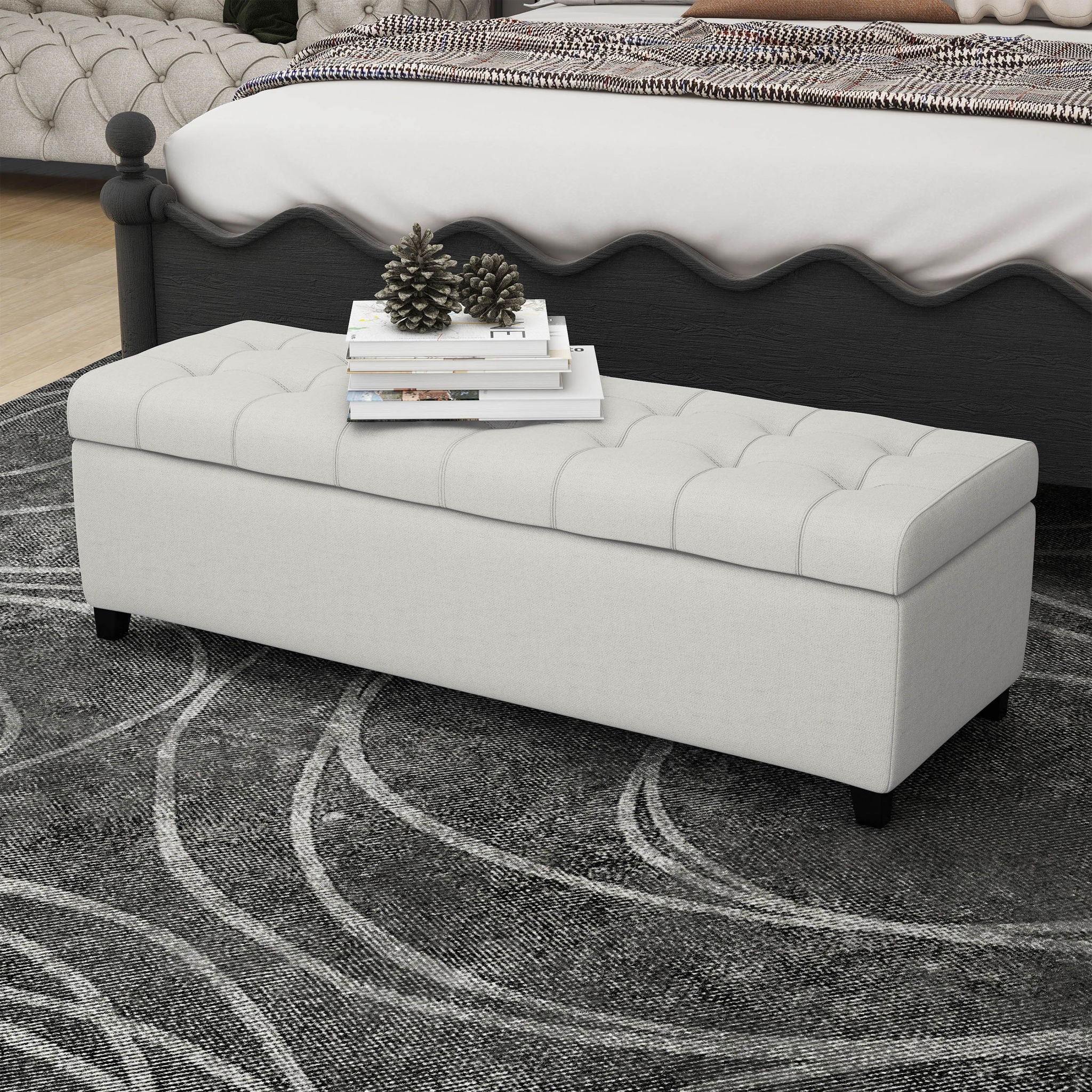 Home Mission - Upholstered Storage Ottoman Bench - Light Gray