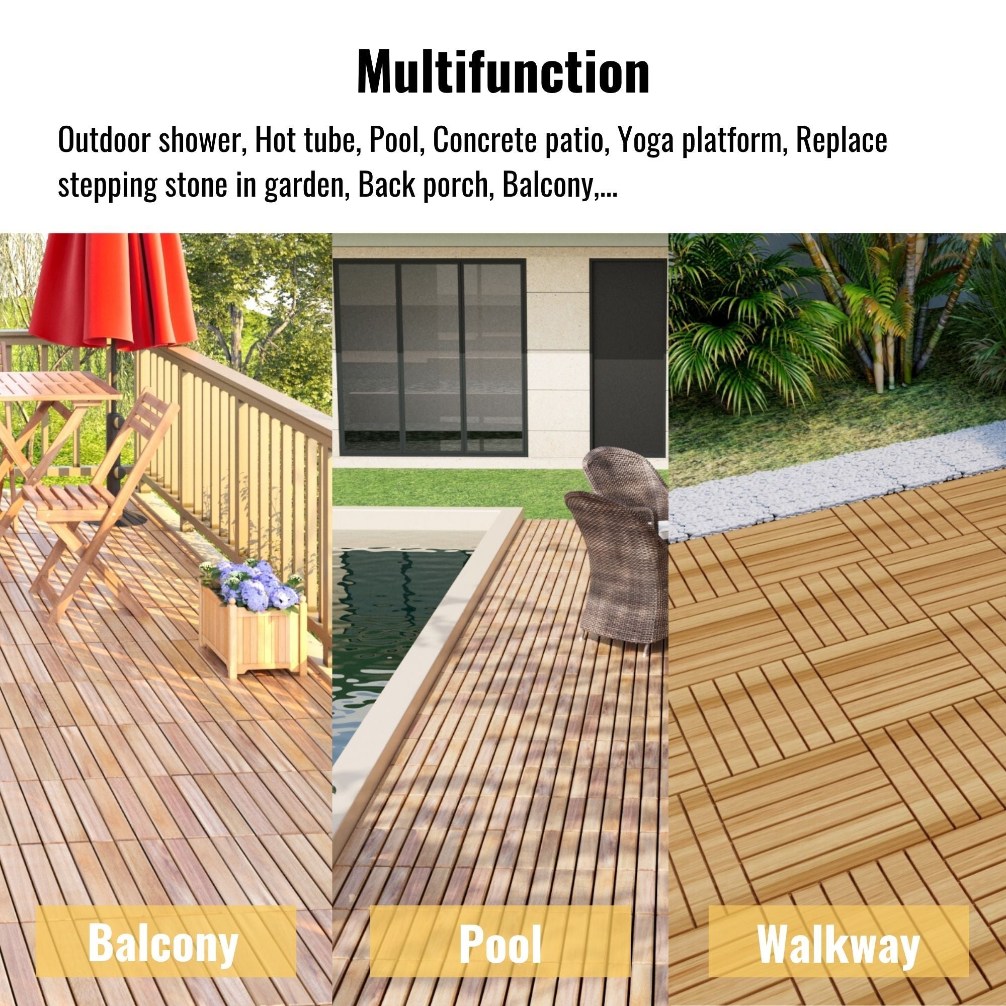 Interlocking Deck Tiles Striped Pattern, Waterproof Anti Mildew Brown
