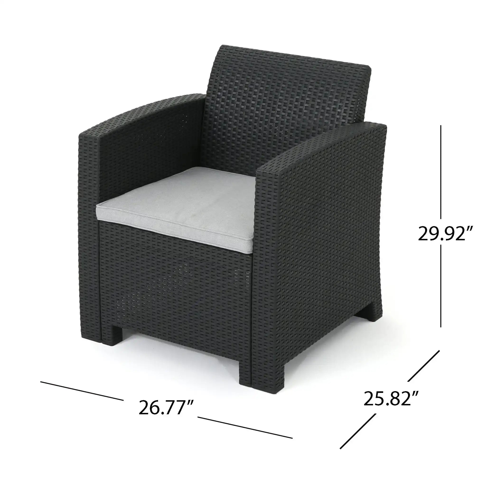 Outdoor Faux Wicker Rattan Style Chat Set With Water Resistant Cushions, 5 Pieces Set - Charcoal / Light Gray