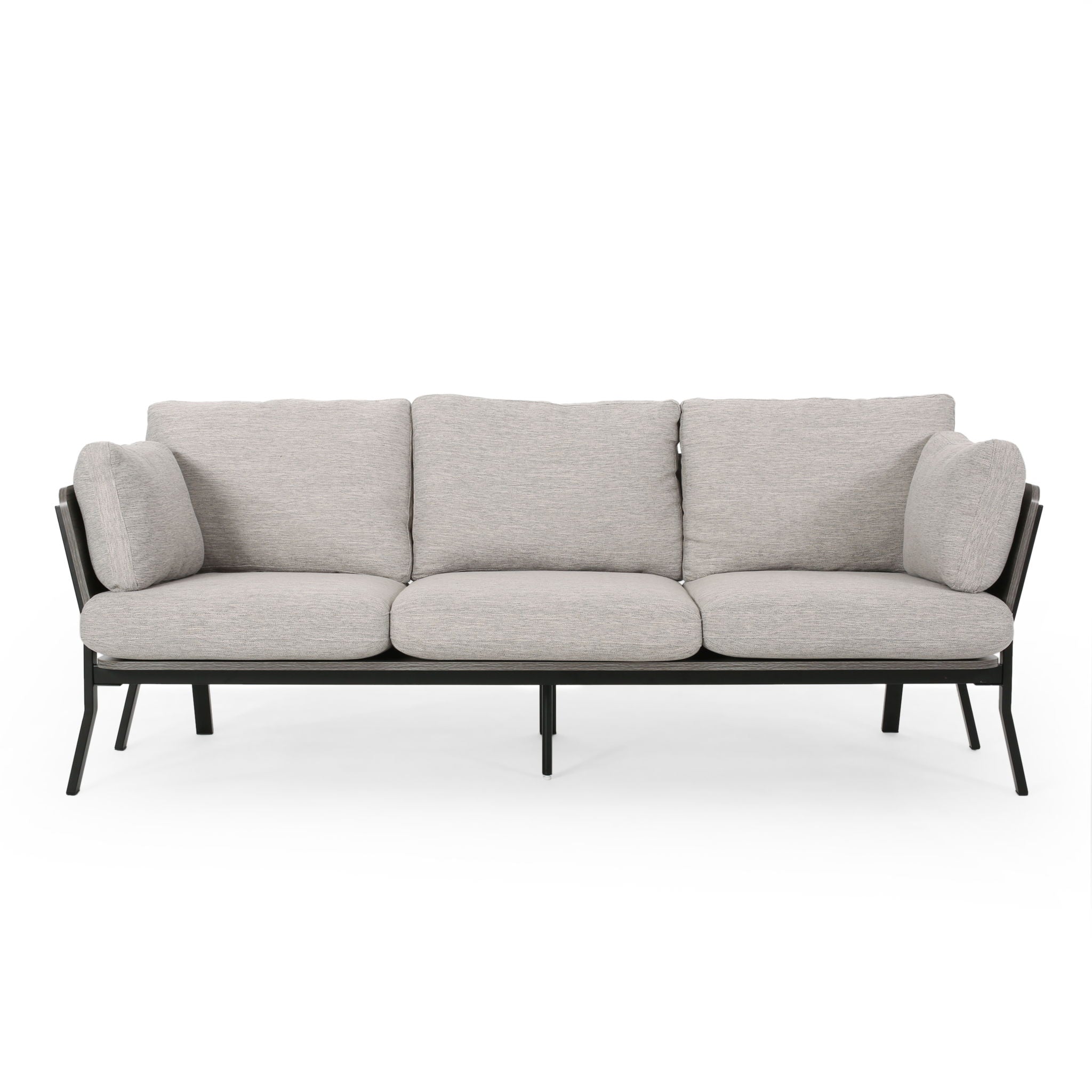 Mid Century Modern 3 Seater Sofa With Pillow Cushions - Light Gray