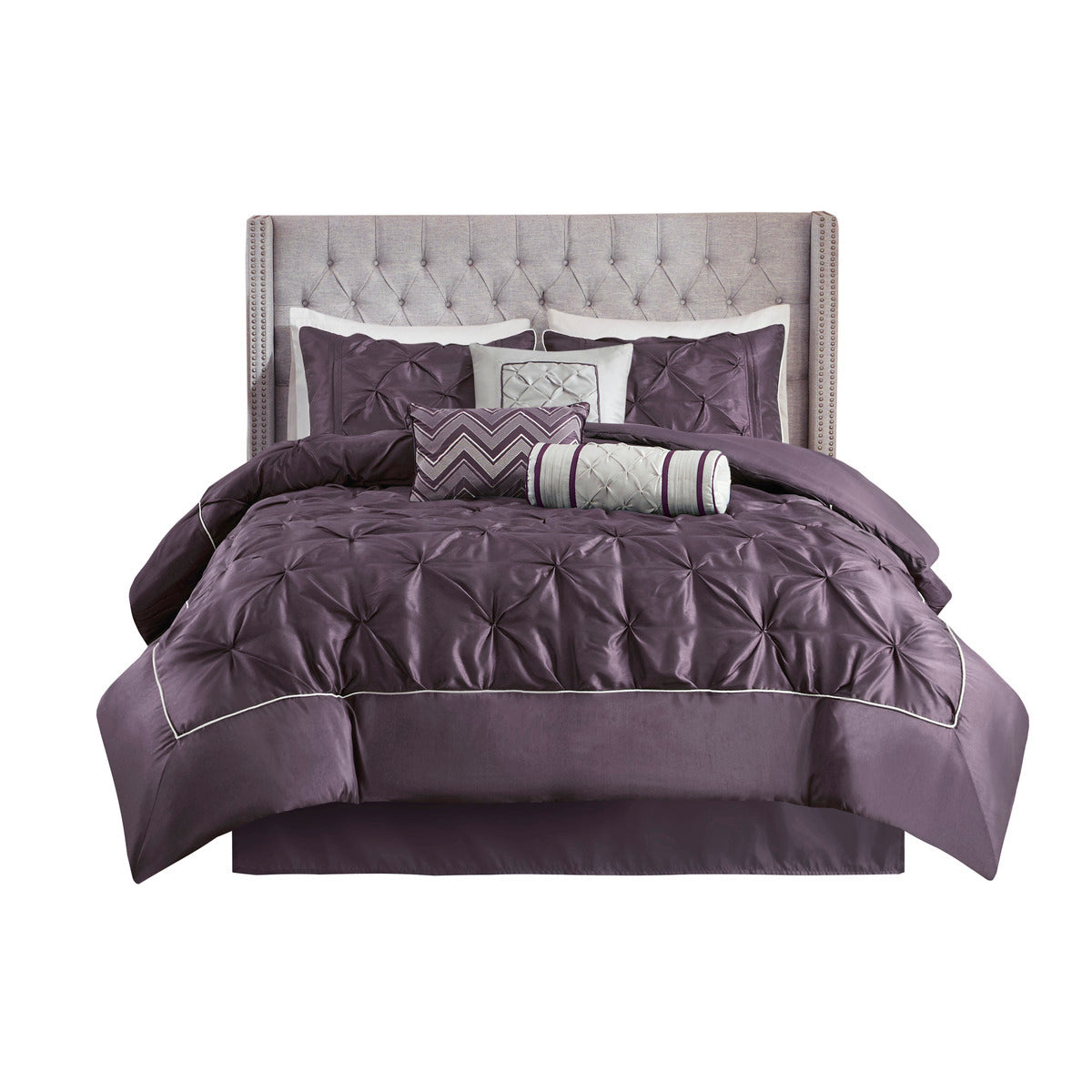 7 Piece Tufted Comforter Set Plum King