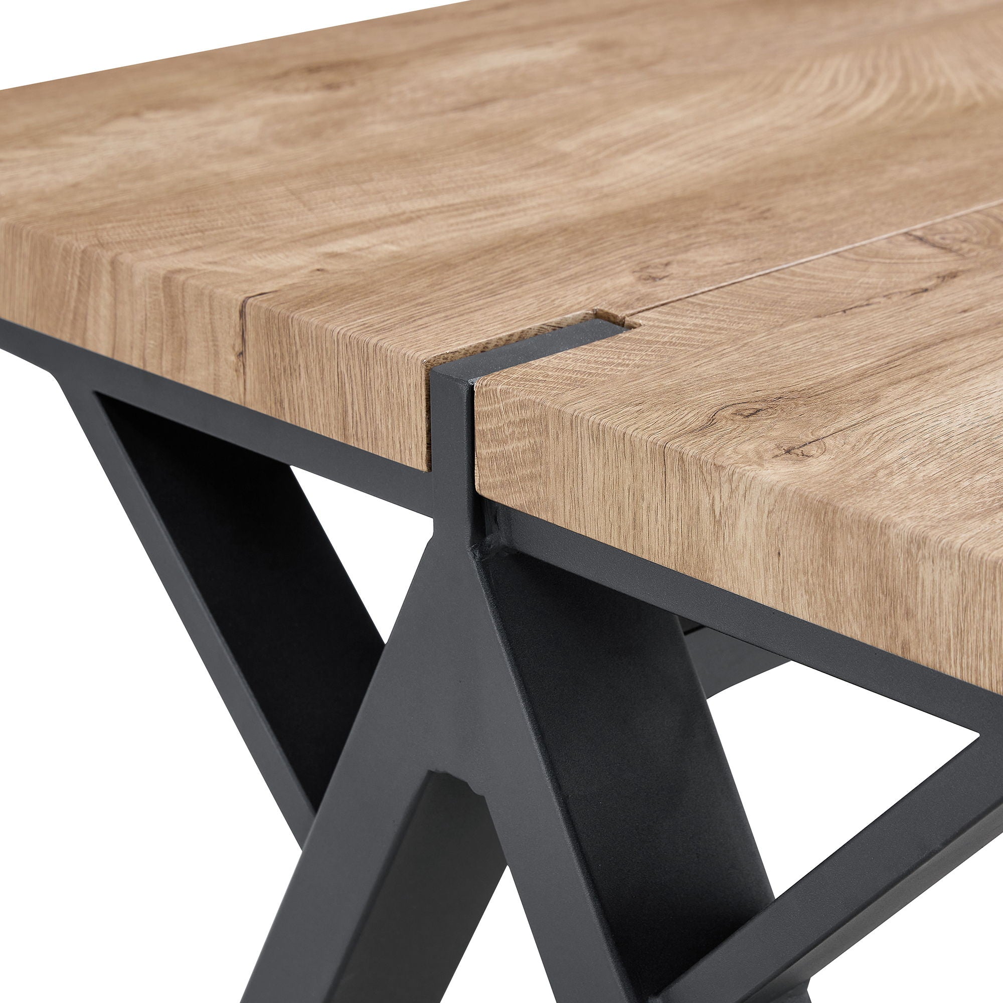 Wood Textured Dining Table With A Frame Legs.Density Board Sticker Pipe Spraying, Suitable For Various Occasions Such As Living Rooms - Black