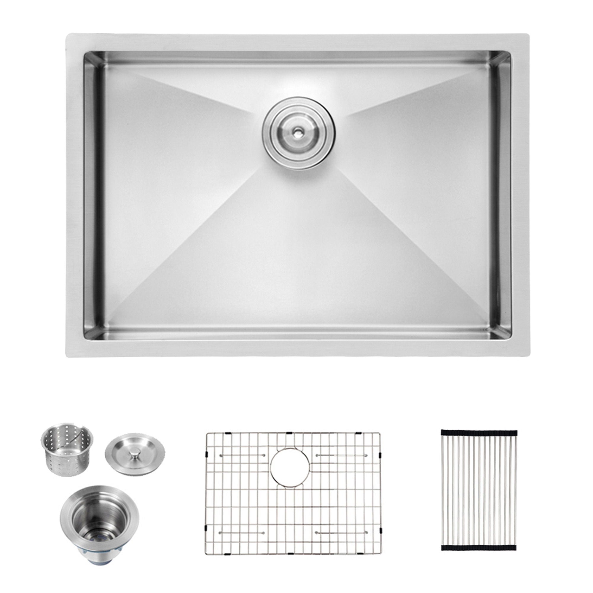 28" Undermount Kitchen Sink With, 10" Deep, Single Bowl, Rounded Corners - Brushed Nickel