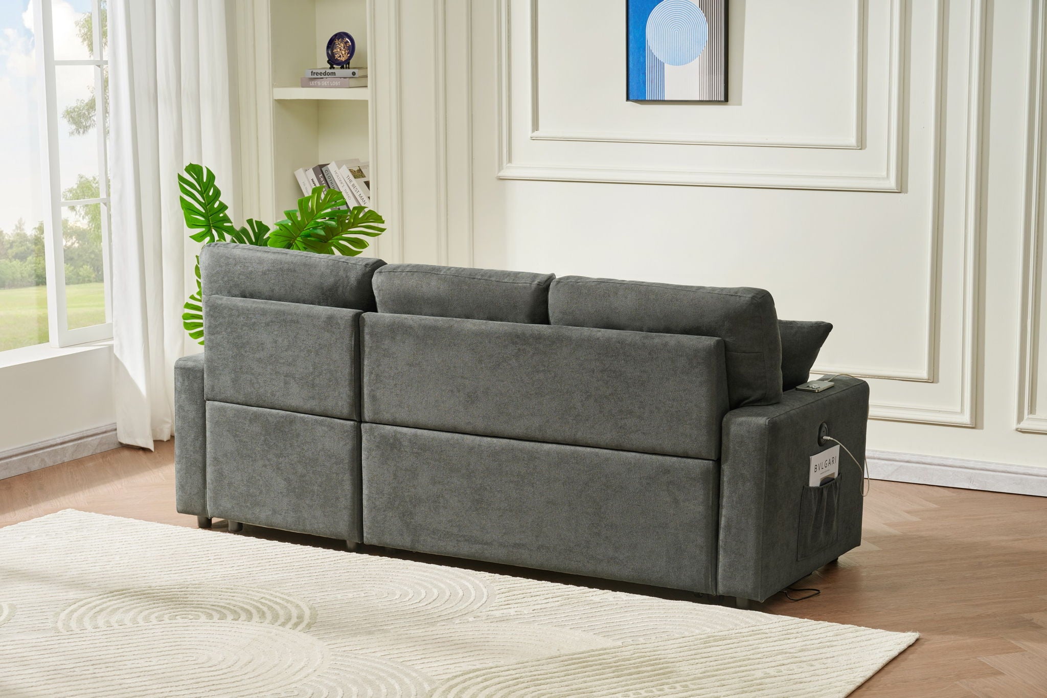 Reversible Sofa Couch Sleeper With Pull Out Bed And USB Port