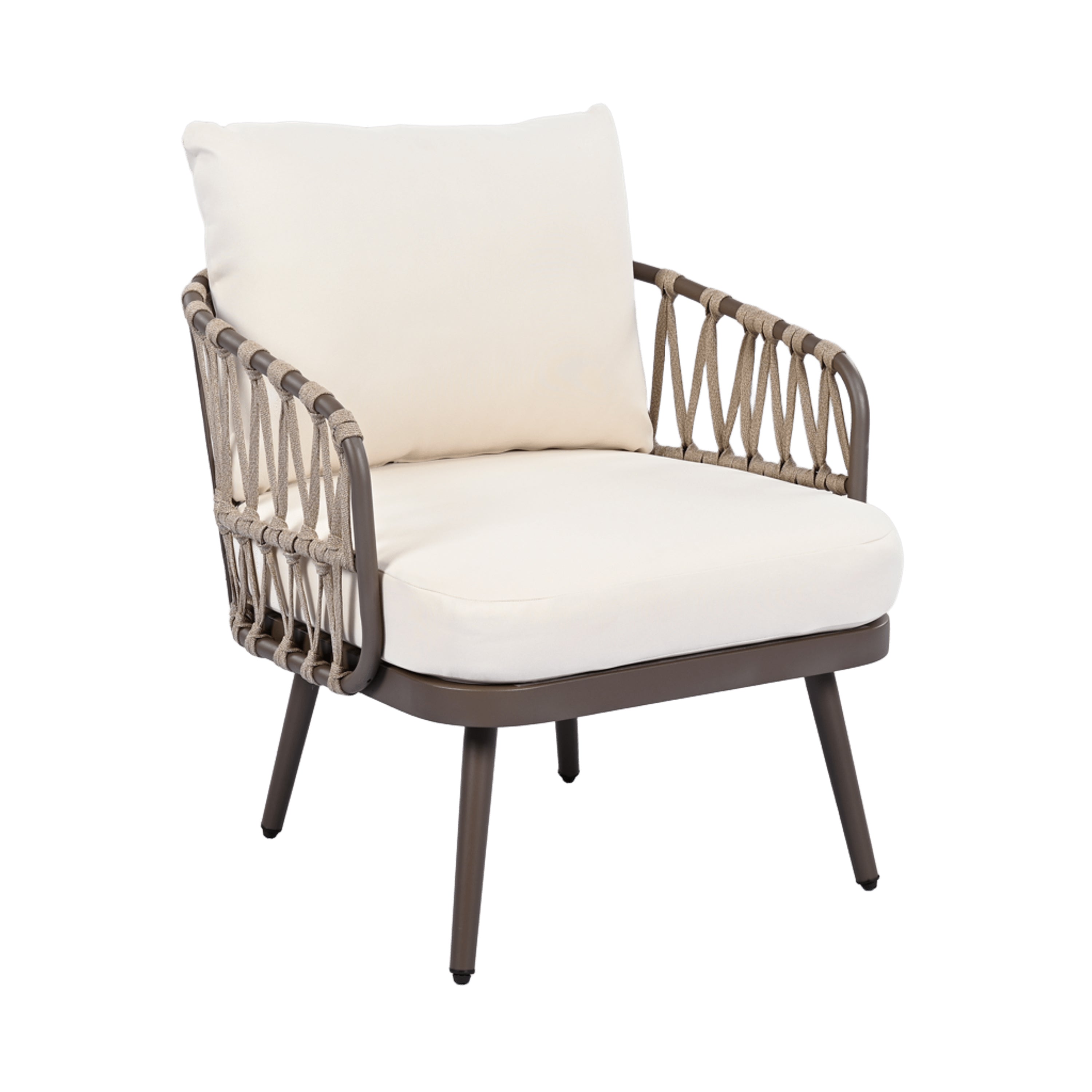 4-Piece Outdoor Patio Furniture Set with Metal Frame and Woven Rope