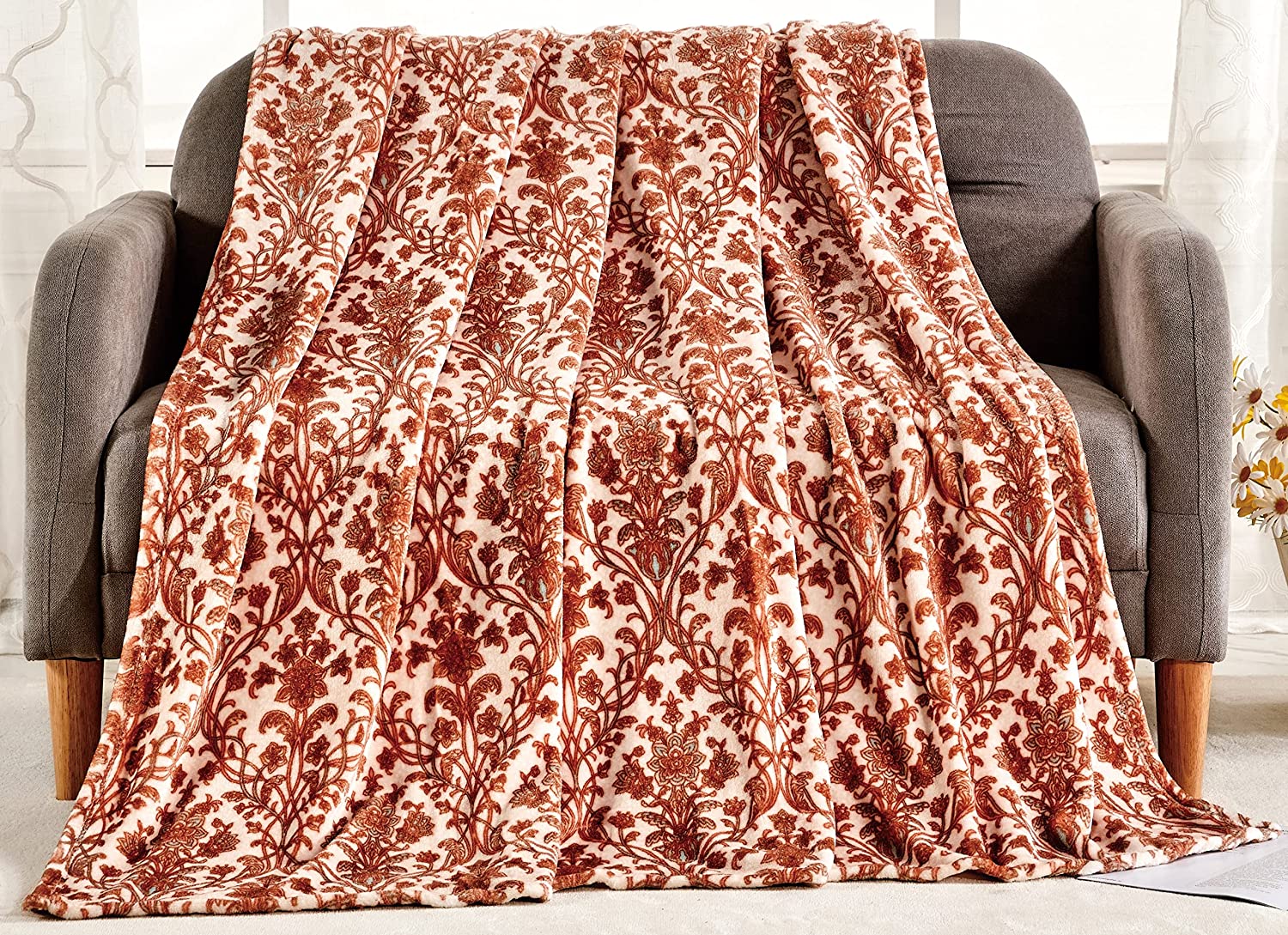 Floral vine luxe plush  twin size blanket (60" x 90")