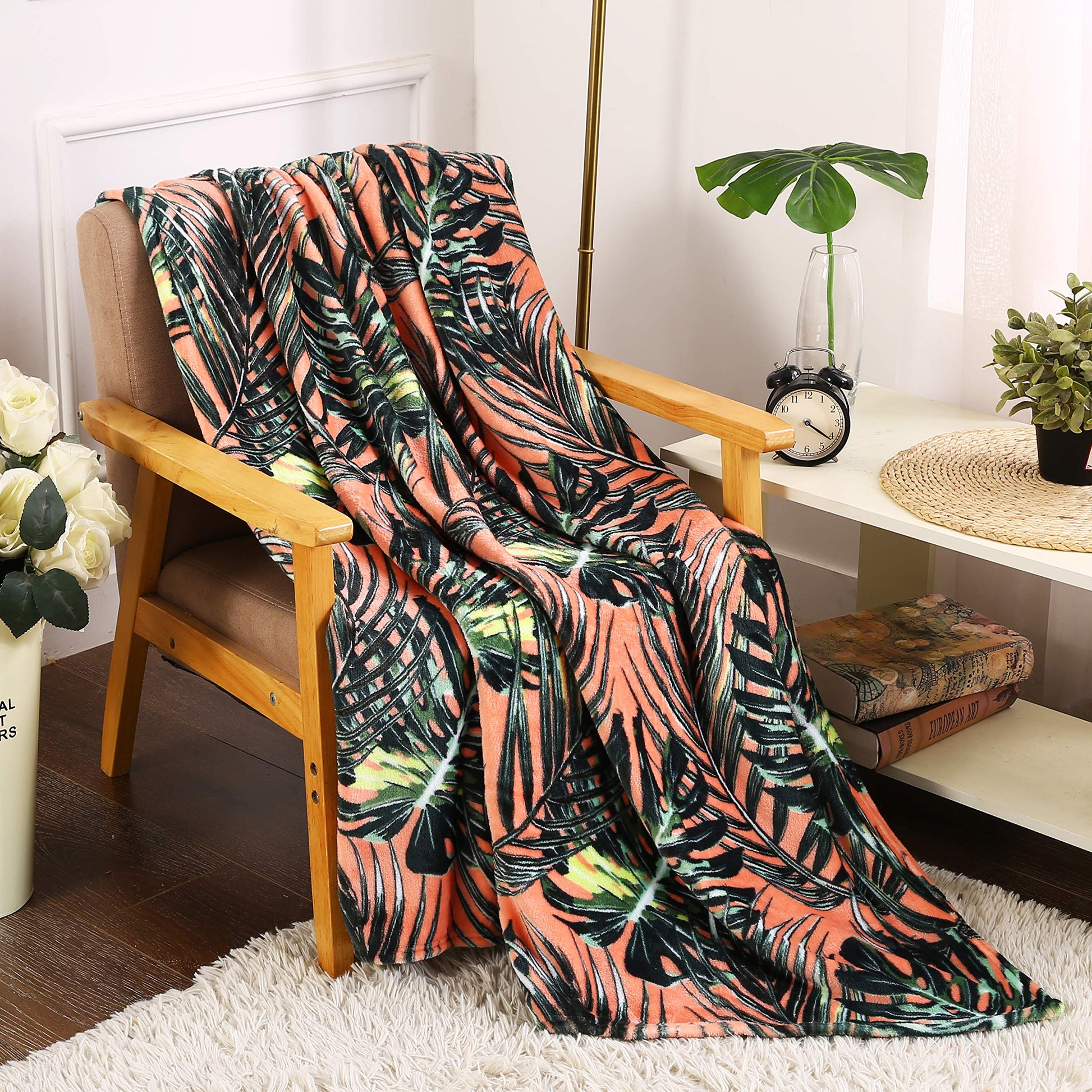 Summertime Whimsy Plush Fleece Throw Blanket (50" x 60") - Palm Paradise Giant Leaf Blanket - Best Buy Furniture